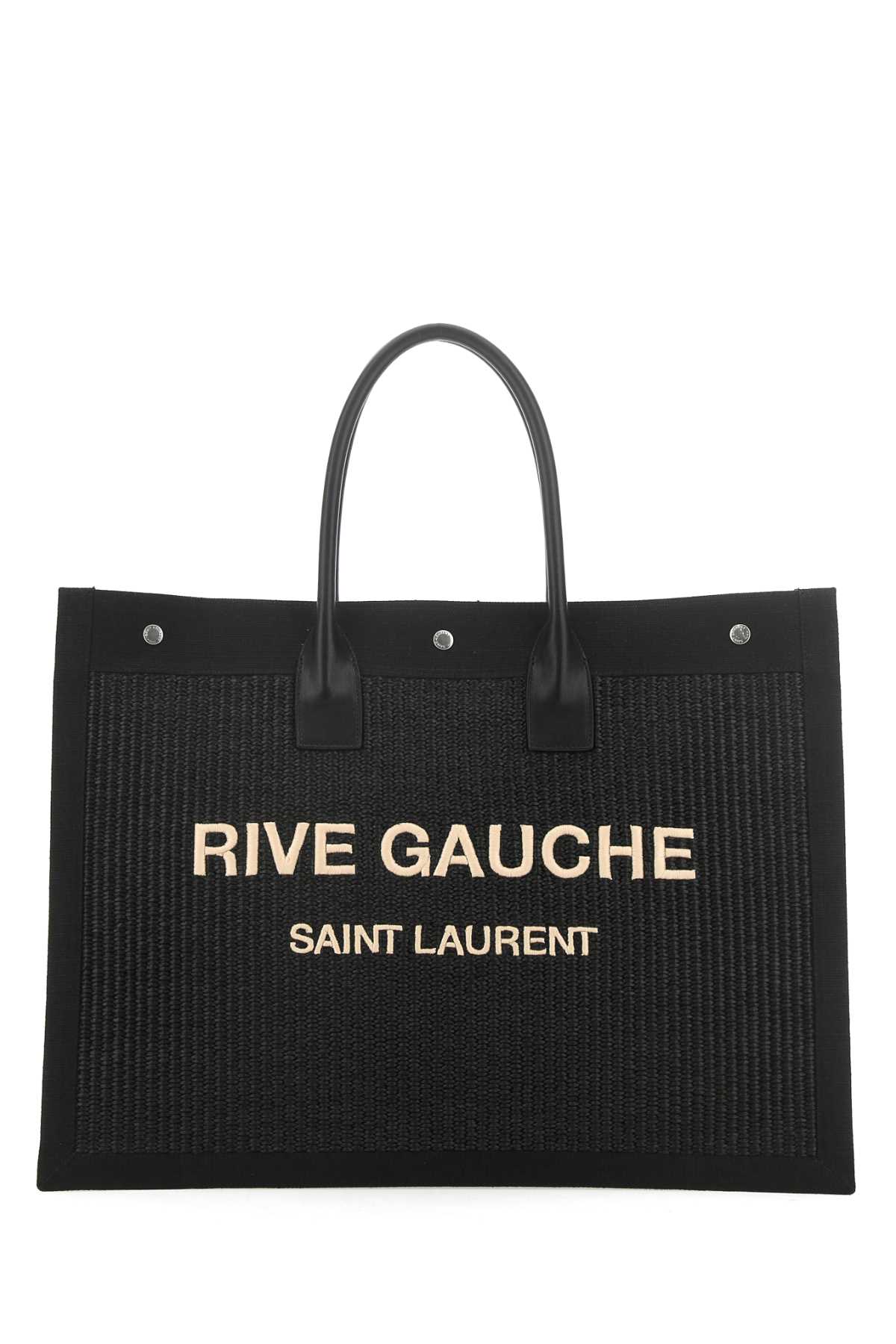 Shop Saint Laurent Black Rafia And Canvas Rive Gauche Shopping Bag In 1050