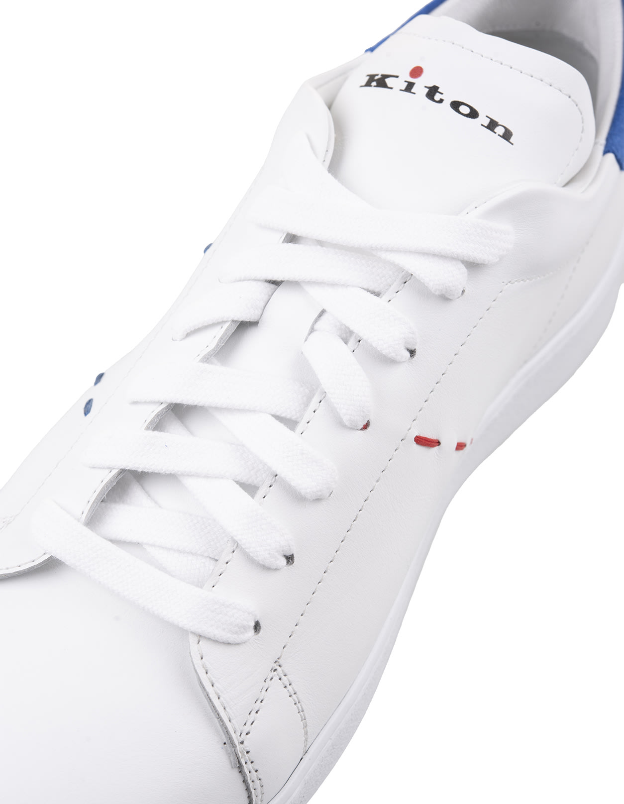 Shop Kiton White Leather Sneakers With Blue Details