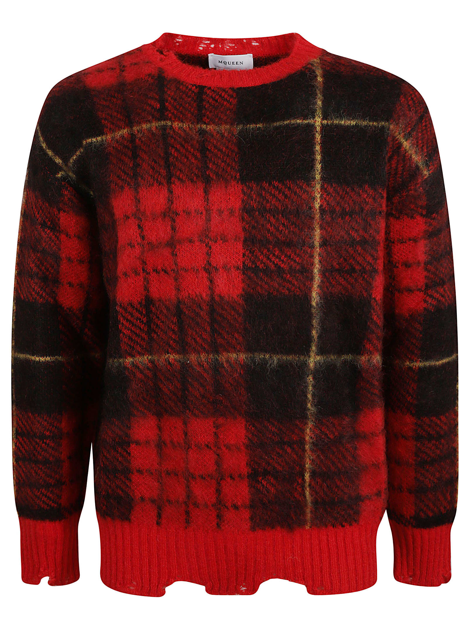 Shop Alexander Mcqueen Check Patterned Distressed Sweater In Red/black/yellow