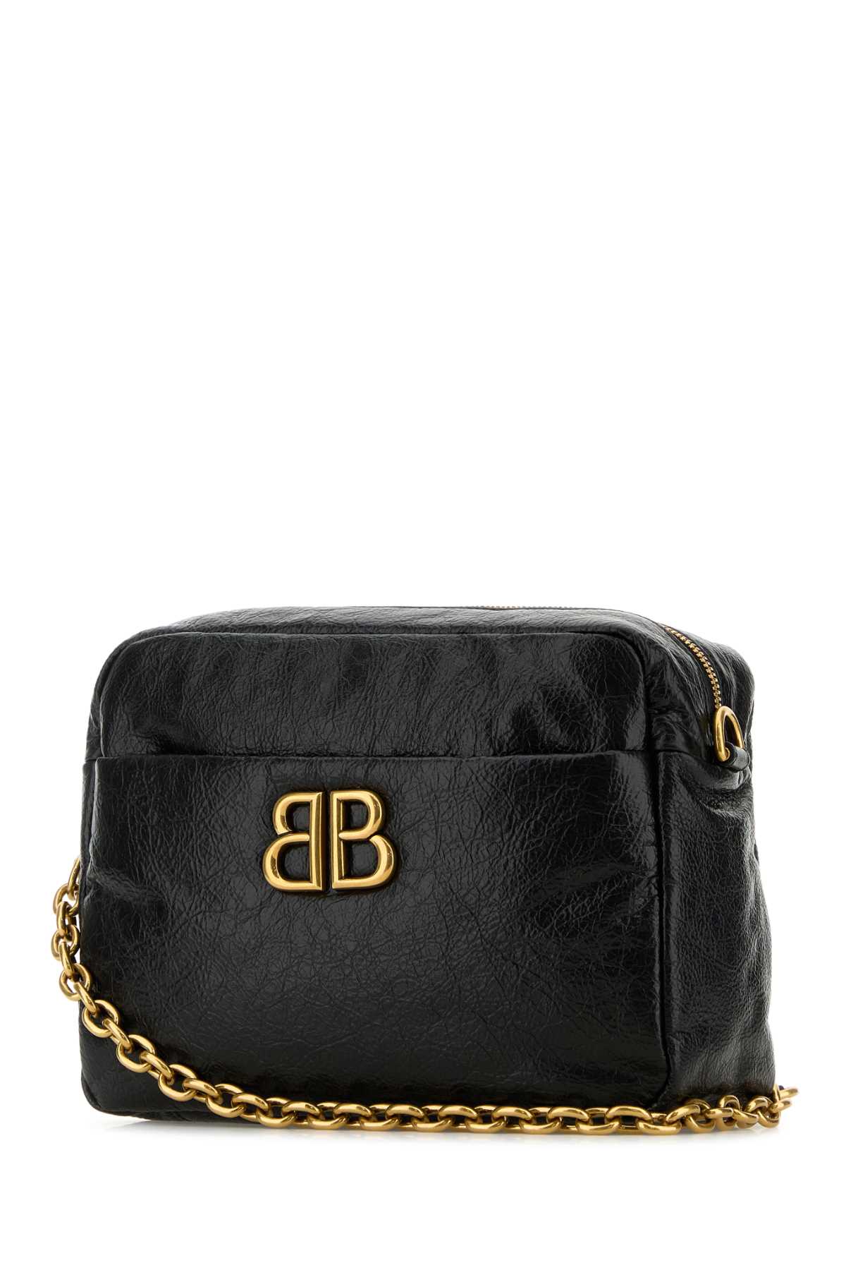 BALENCIAGA BLACK LEATHER SMALL MONACO CROSSBODY BAG