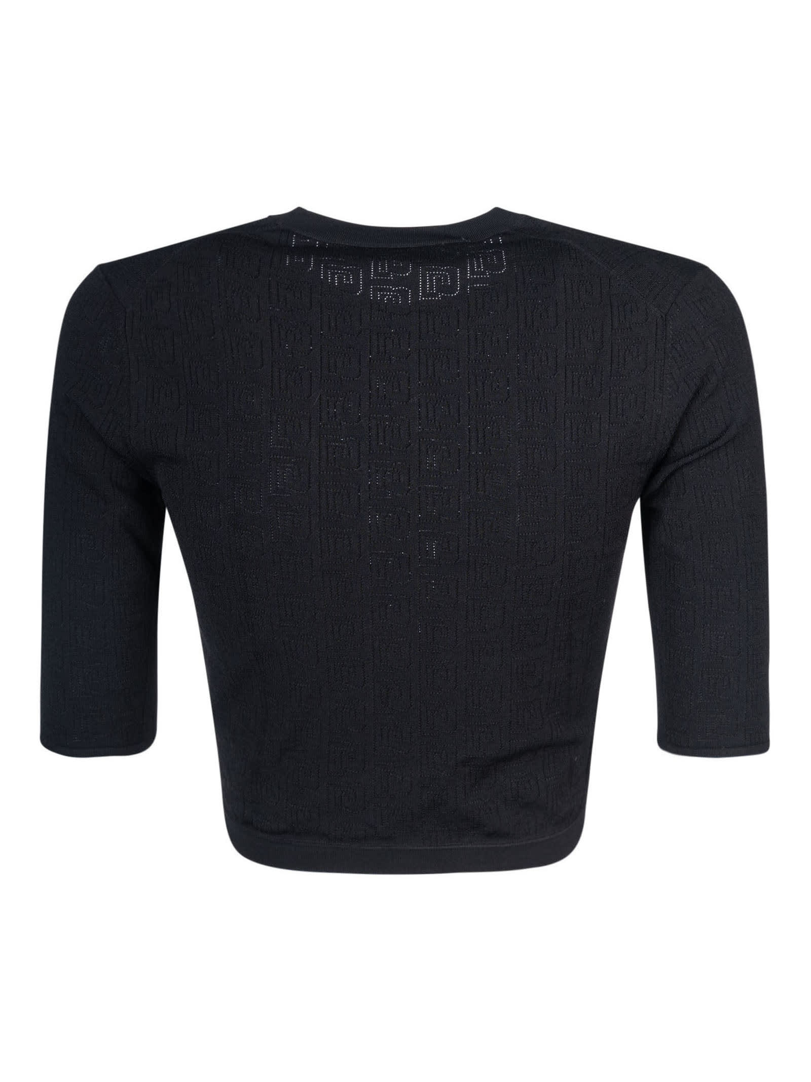 Shop Paco Rabanne Patterned Knit Cropped Top In Black
