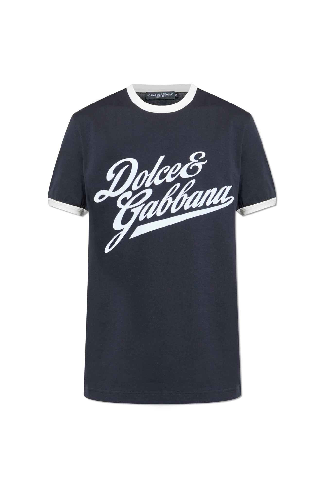 Dolce & Gabbana T-shirt With A Logo And A Velvet Finish In Blue