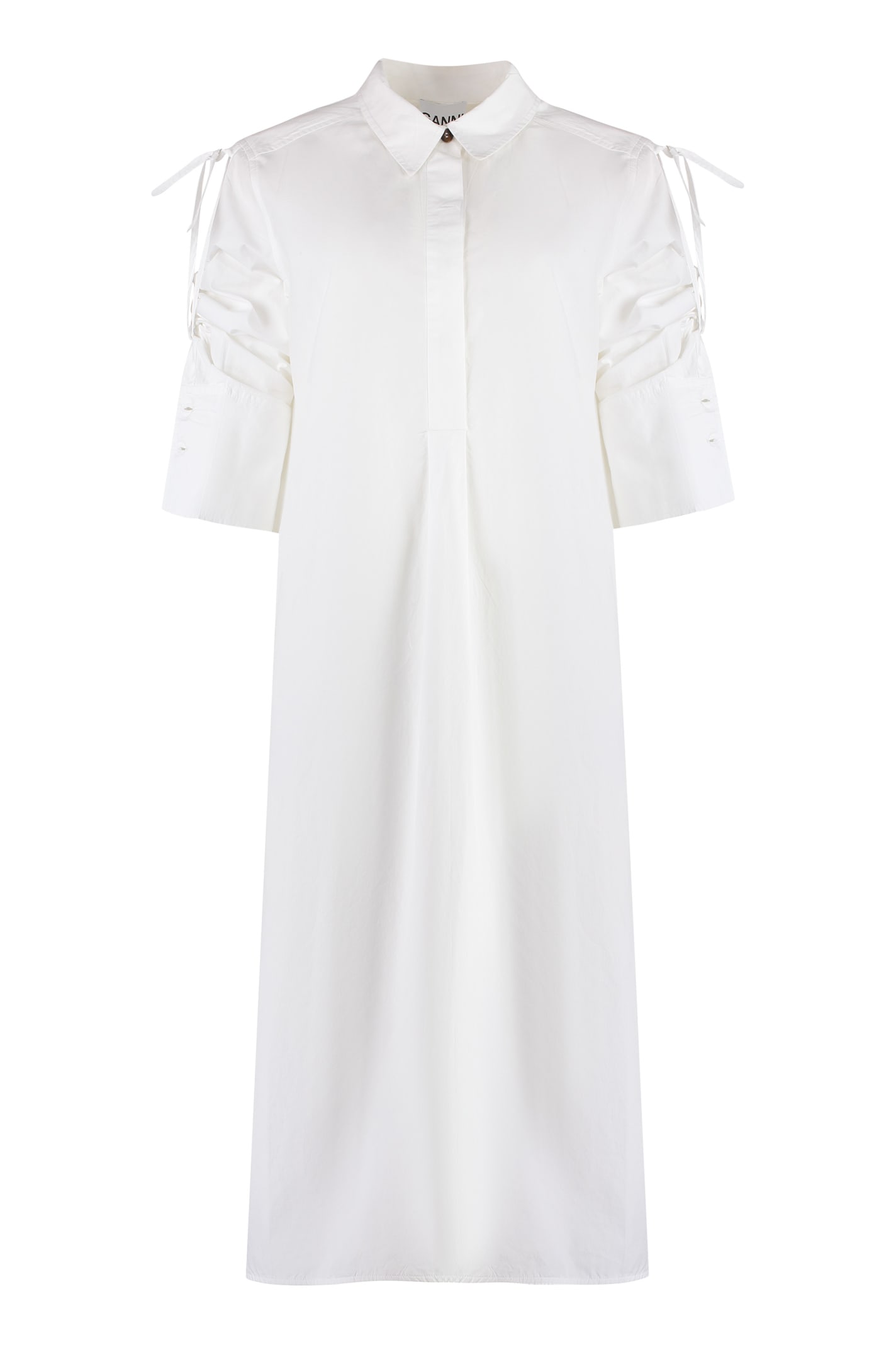 Shop Ganni Oversize Cotton Shirtdress In White