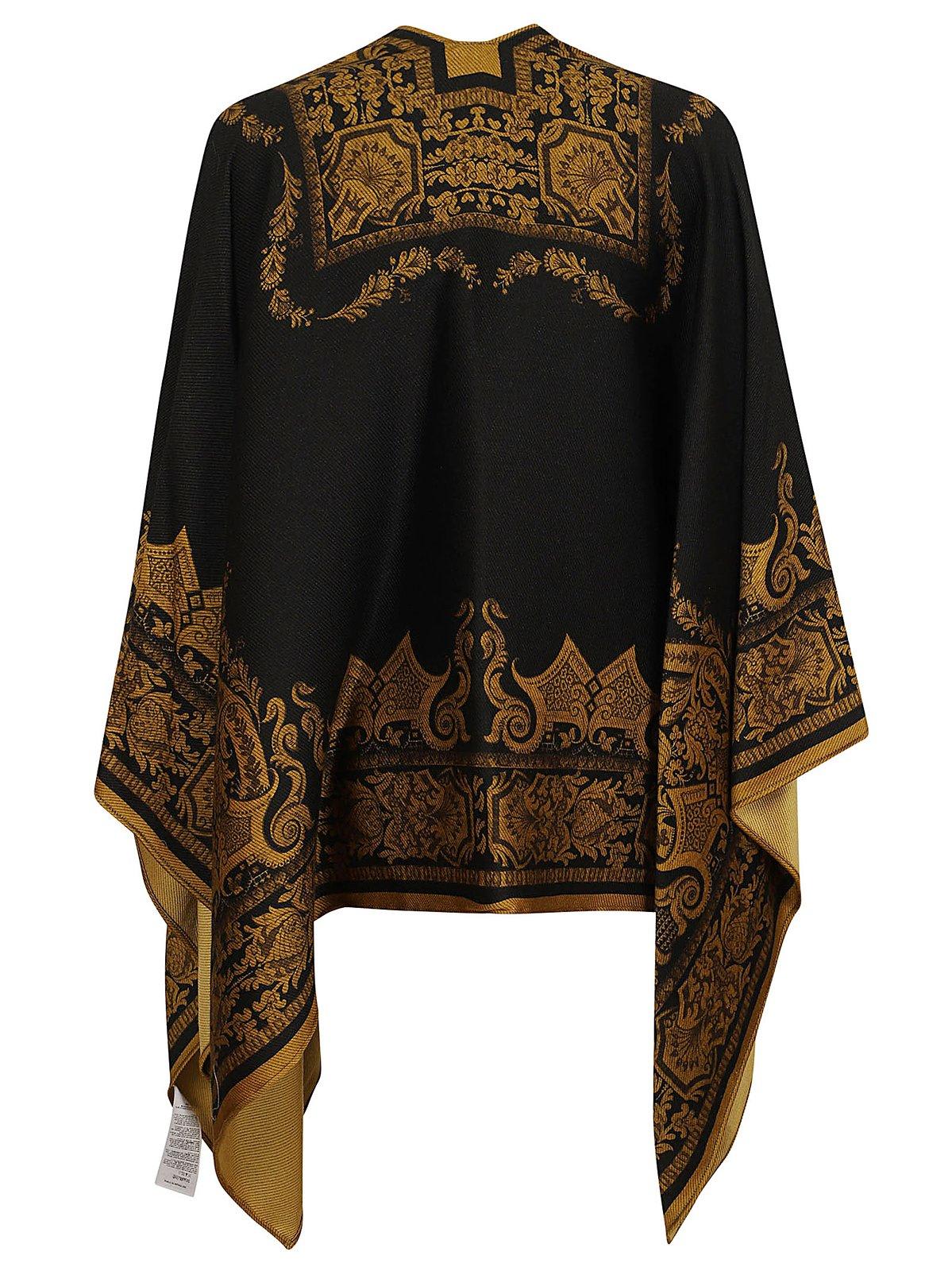 Shop Etro Printed Cape In Nero/oro