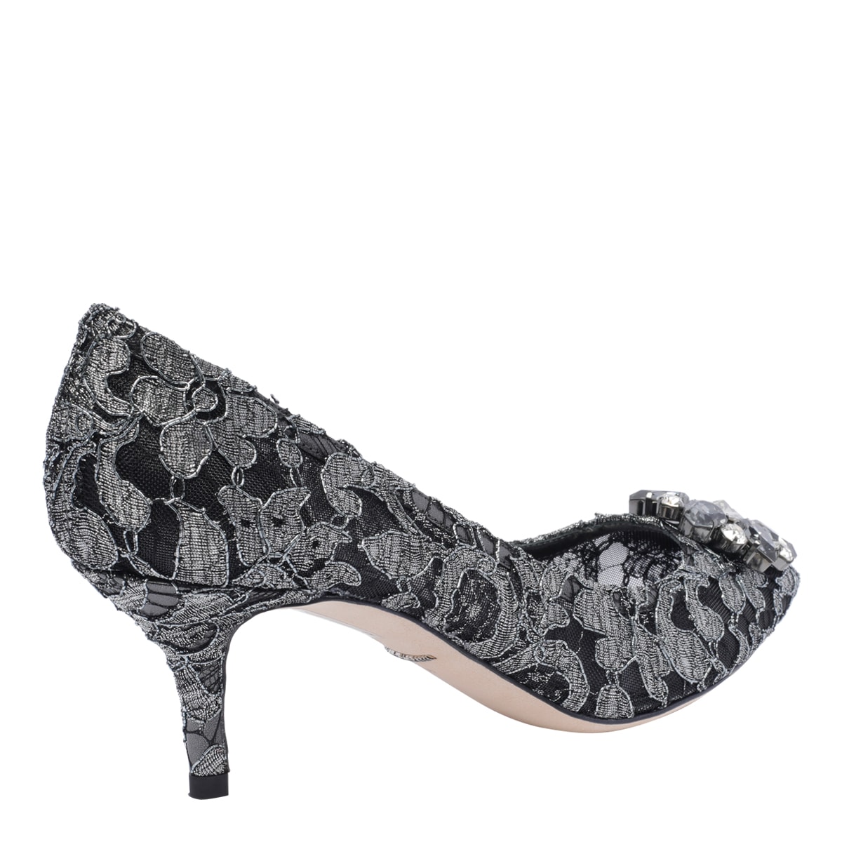 Dolce & Gabbana Bellucci 60 Lurex Lace Pumps With Brooch Detail In Grey