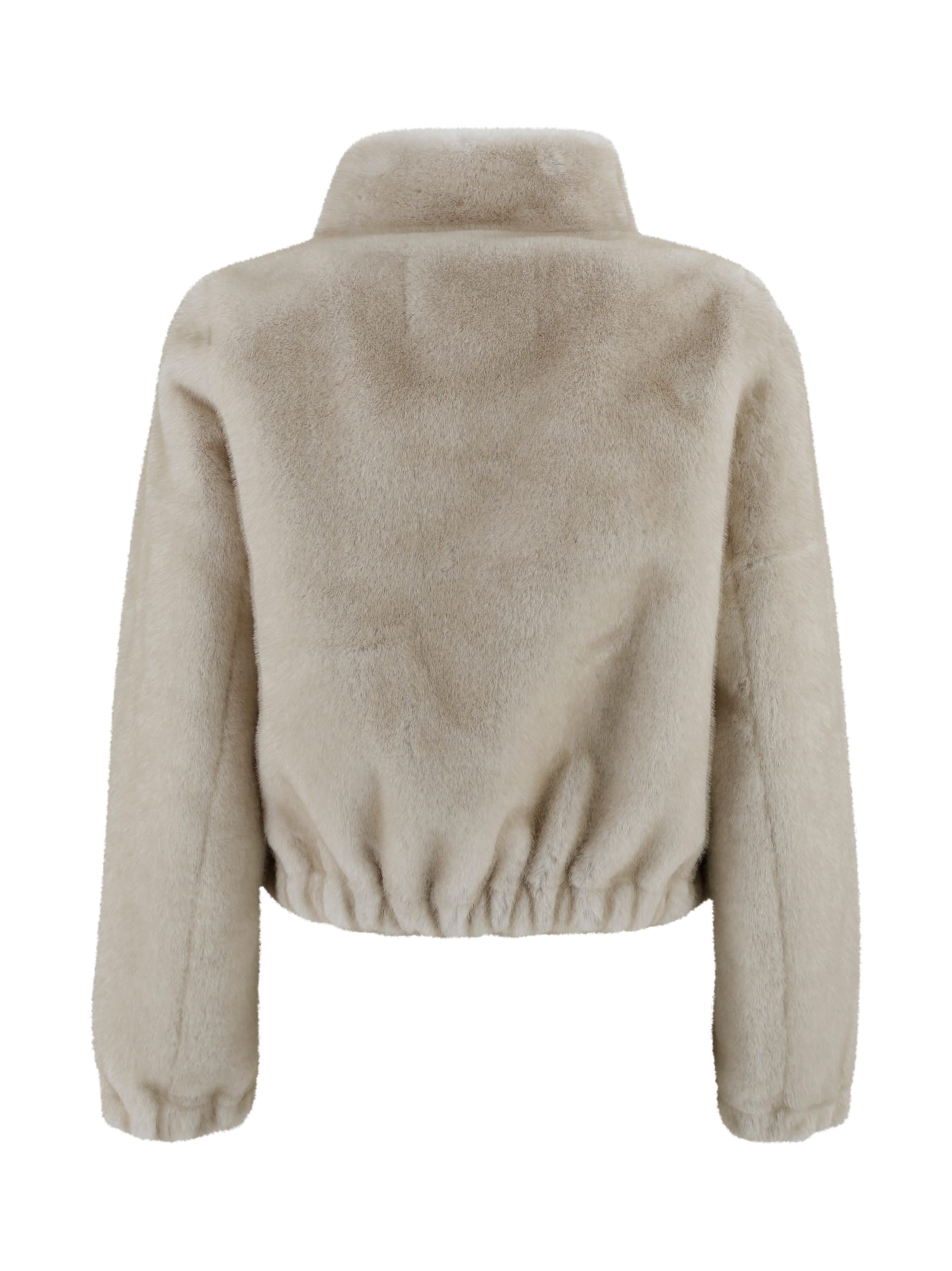 Valentini 1972 Faux Fur Jacket With High Collar. In Neutral