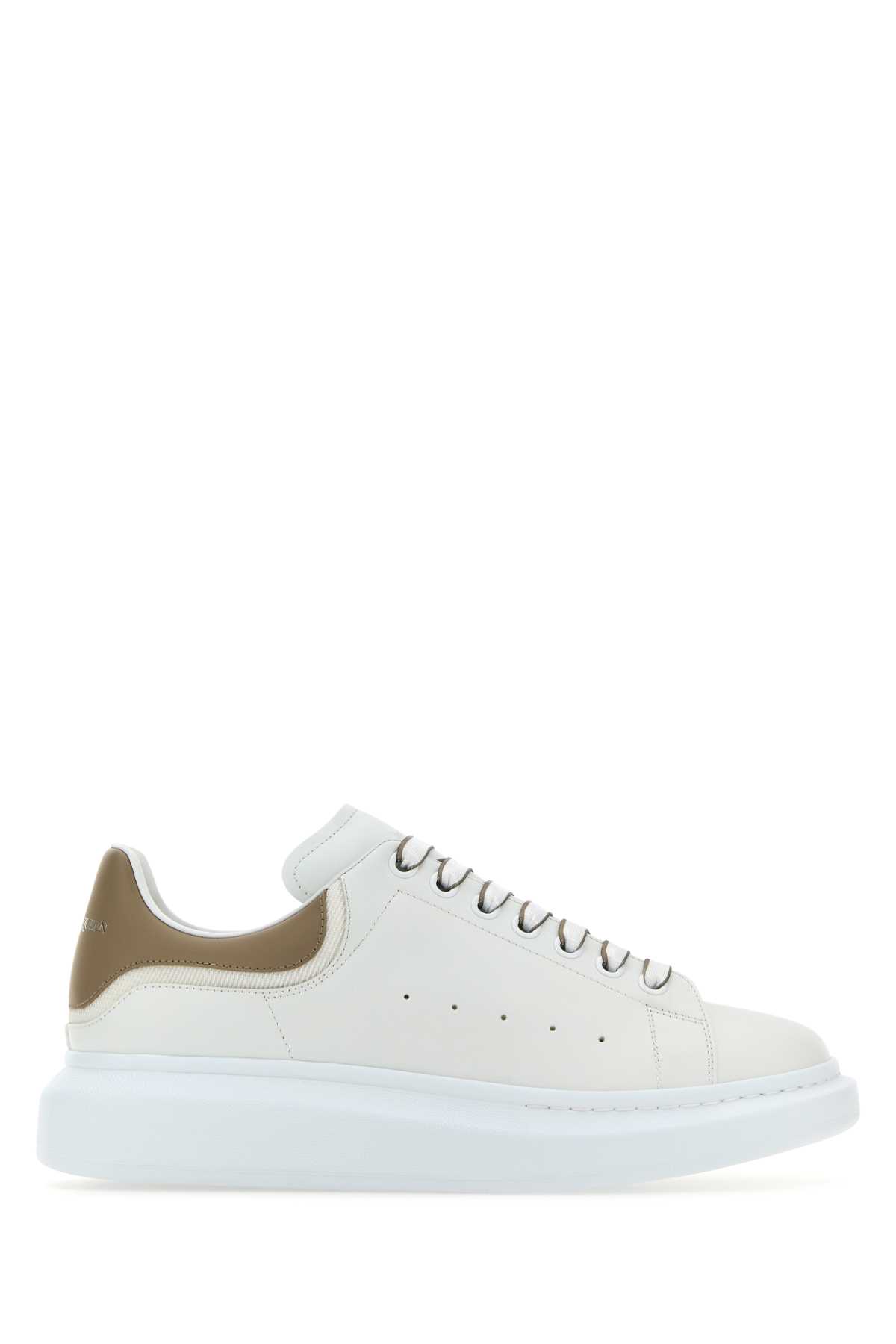 Shop Alexander Mcqueen White Leather Sneakers With Dove Grey Leather Heel In Whitestone