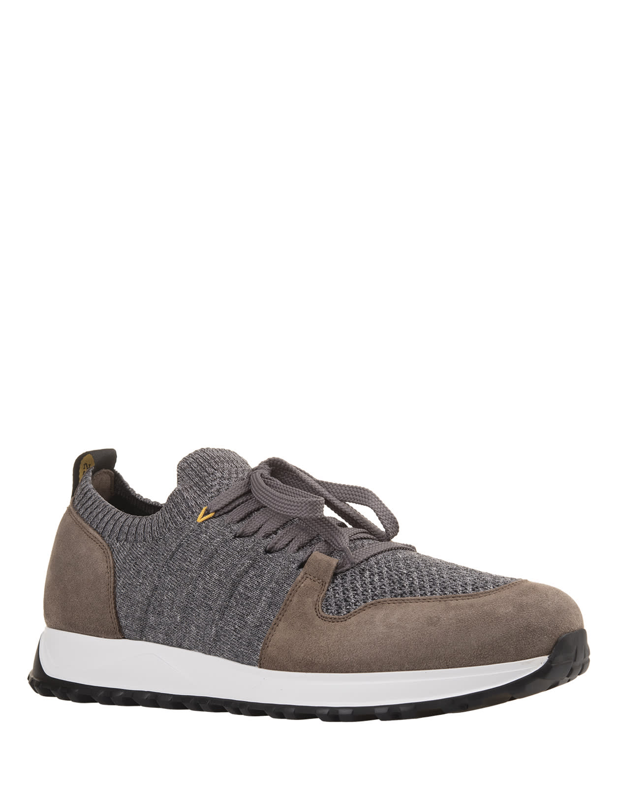 Shop Doucal's Grey And Brown Leather And Fabric Sneakers