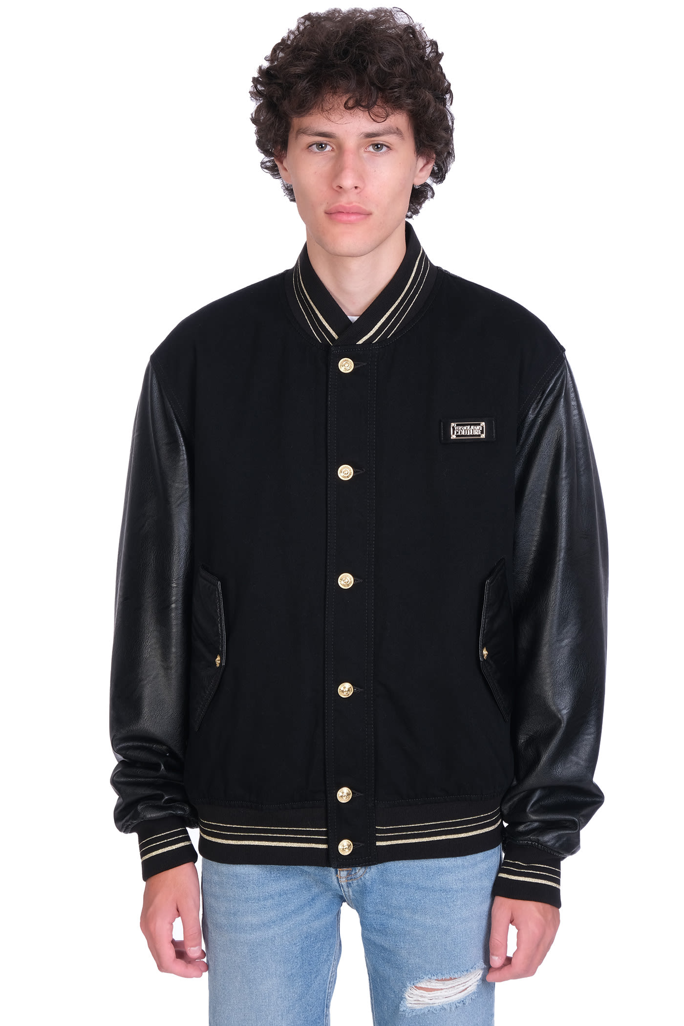 Versace Jeans Couture Bomber In Black Leather