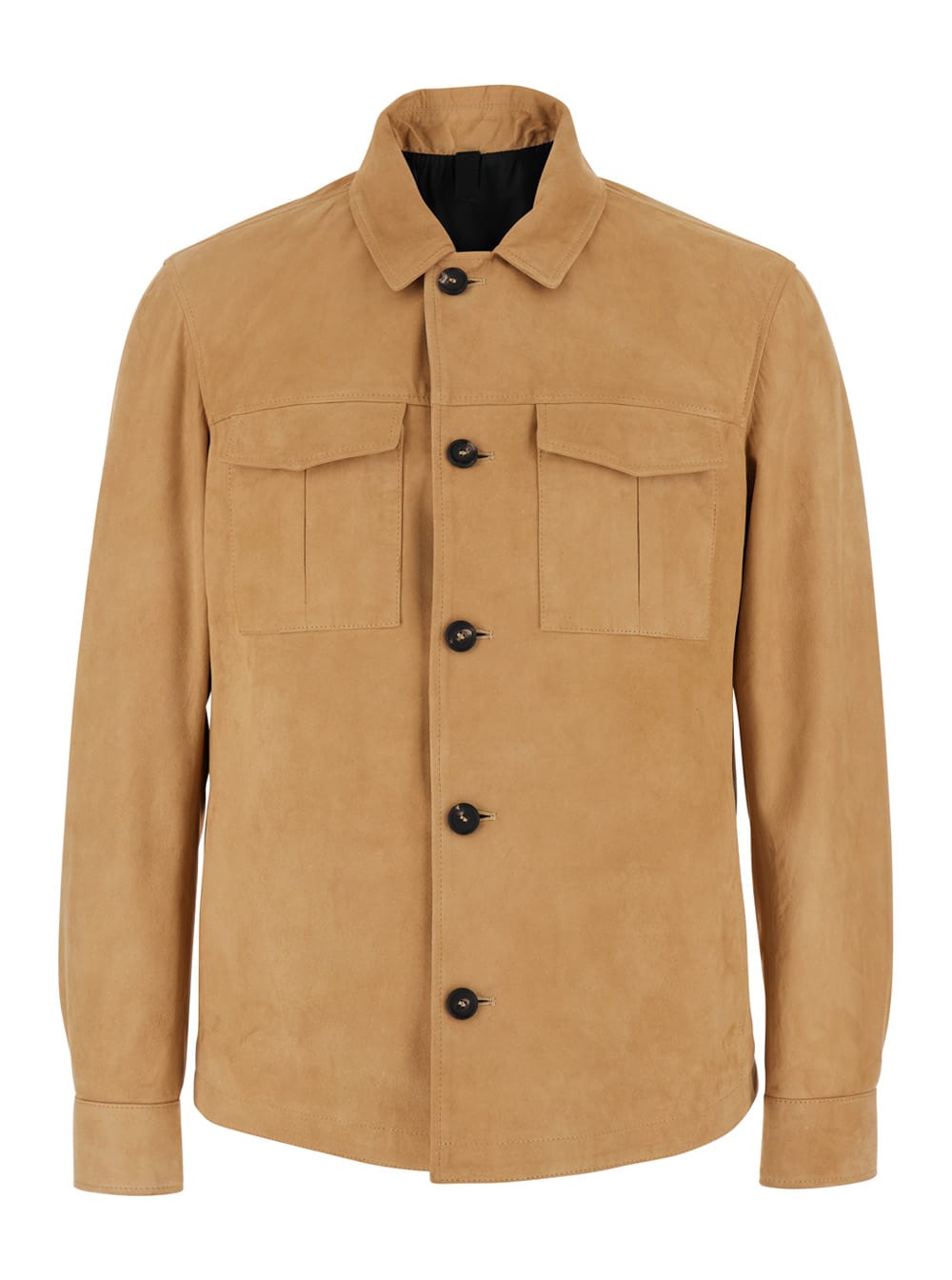 Beige Jacket With Classic Collar In Suede Man