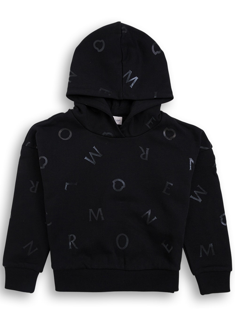 Moncler Black Cotton Hoodie With Allover Logo Print