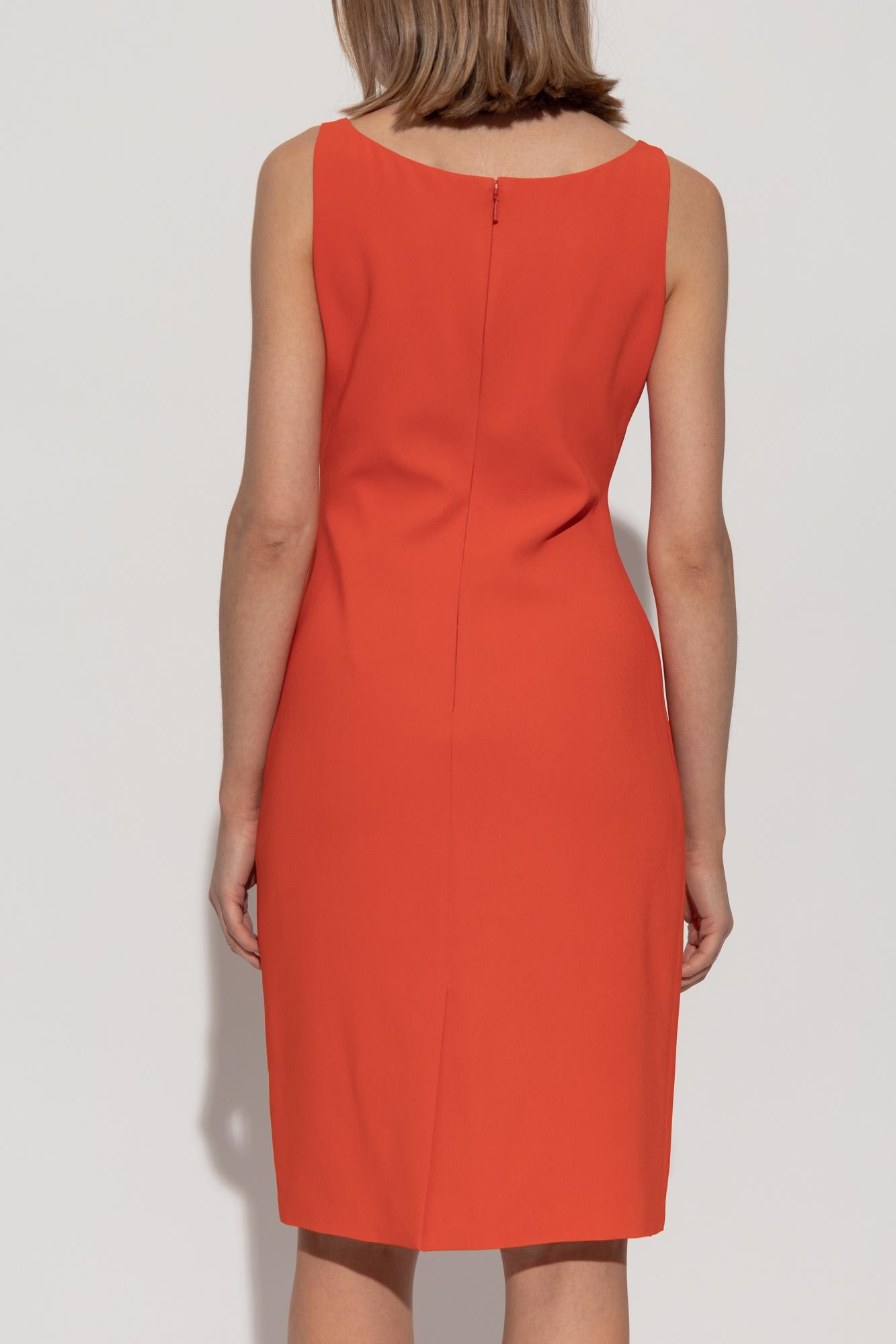 Versace Medusa Strap Detail Cady Sheath Dress In Papaya