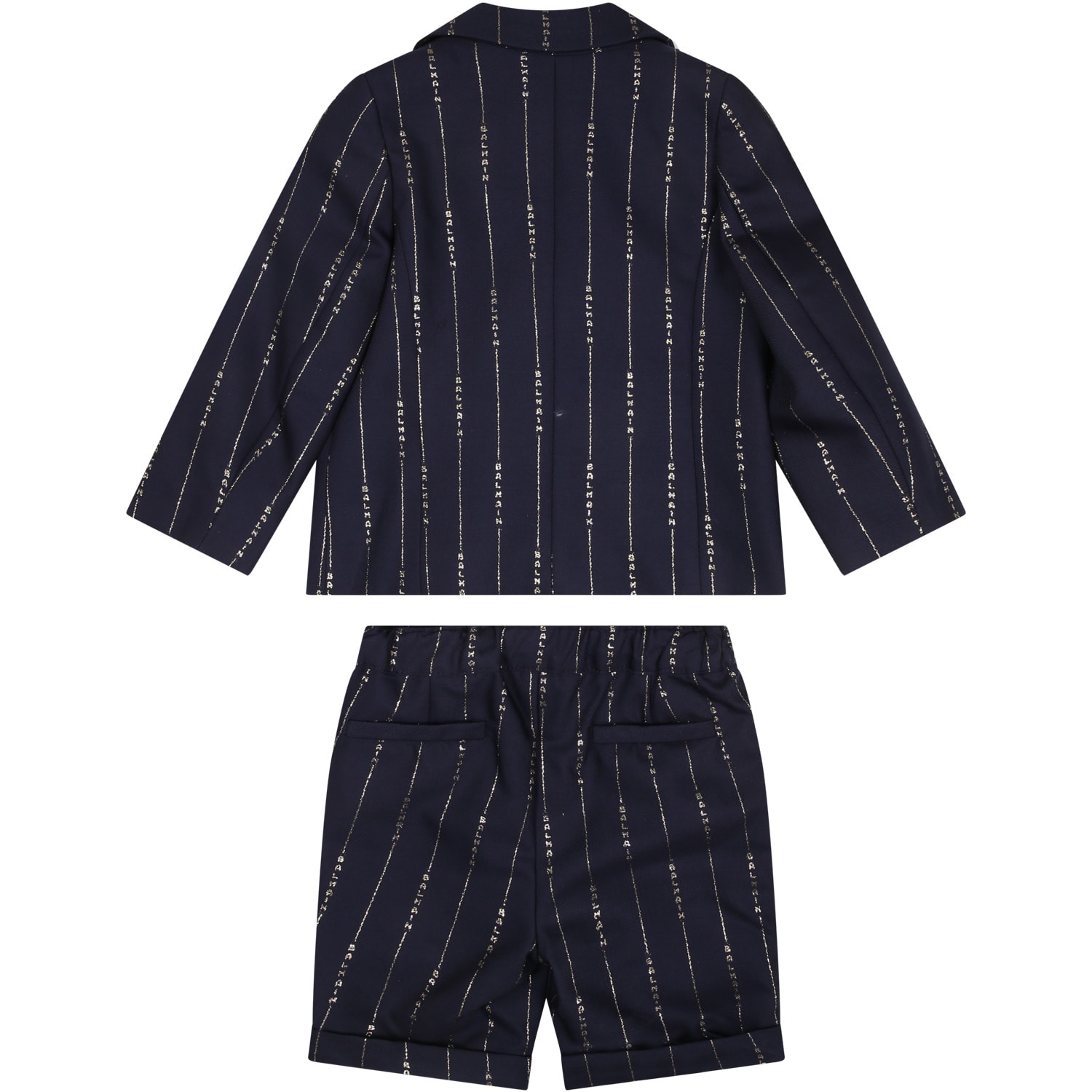 Shop Balmain Elegant Blue Suit For Baby Boy With Golden Logo In Blu/oro