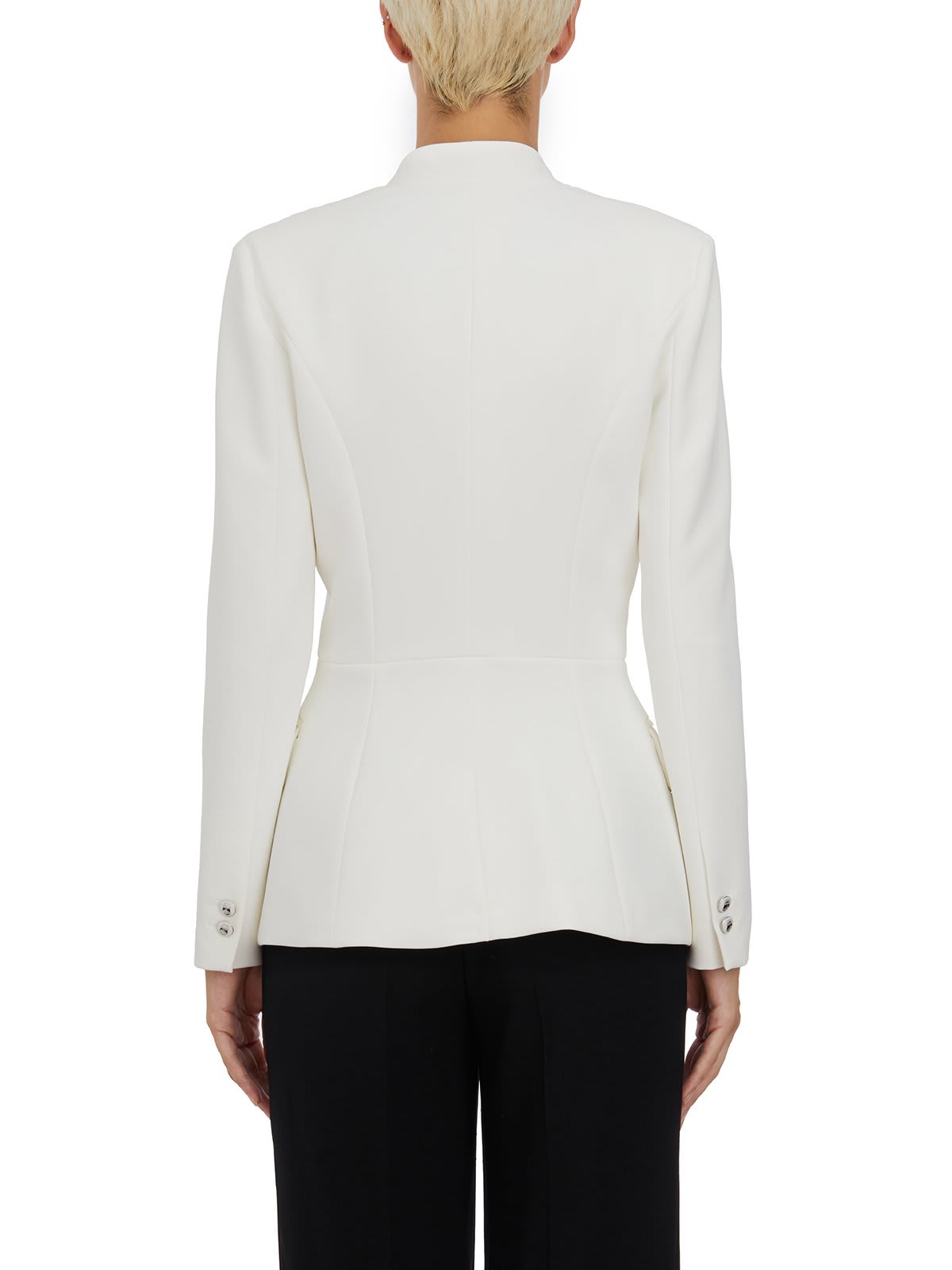 Shop Elisabetta Franchi Crêpe Double-breasted Satin Jacket In White