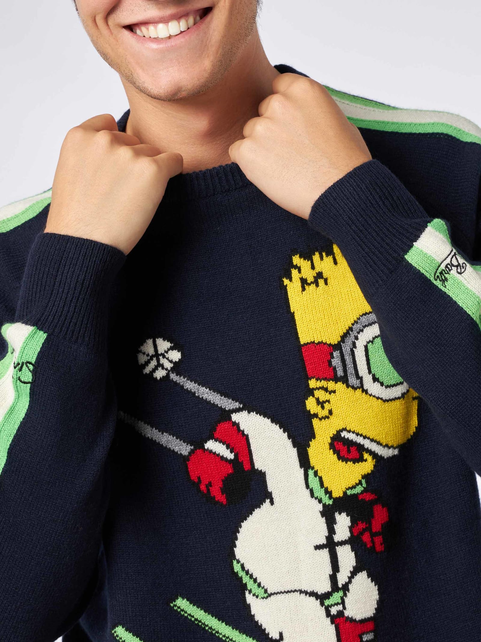 Mc2 Saint Barth Man Crewneck Sweater With Bart Simpson Jacquard Print The Simpsons Special Edition In Blue