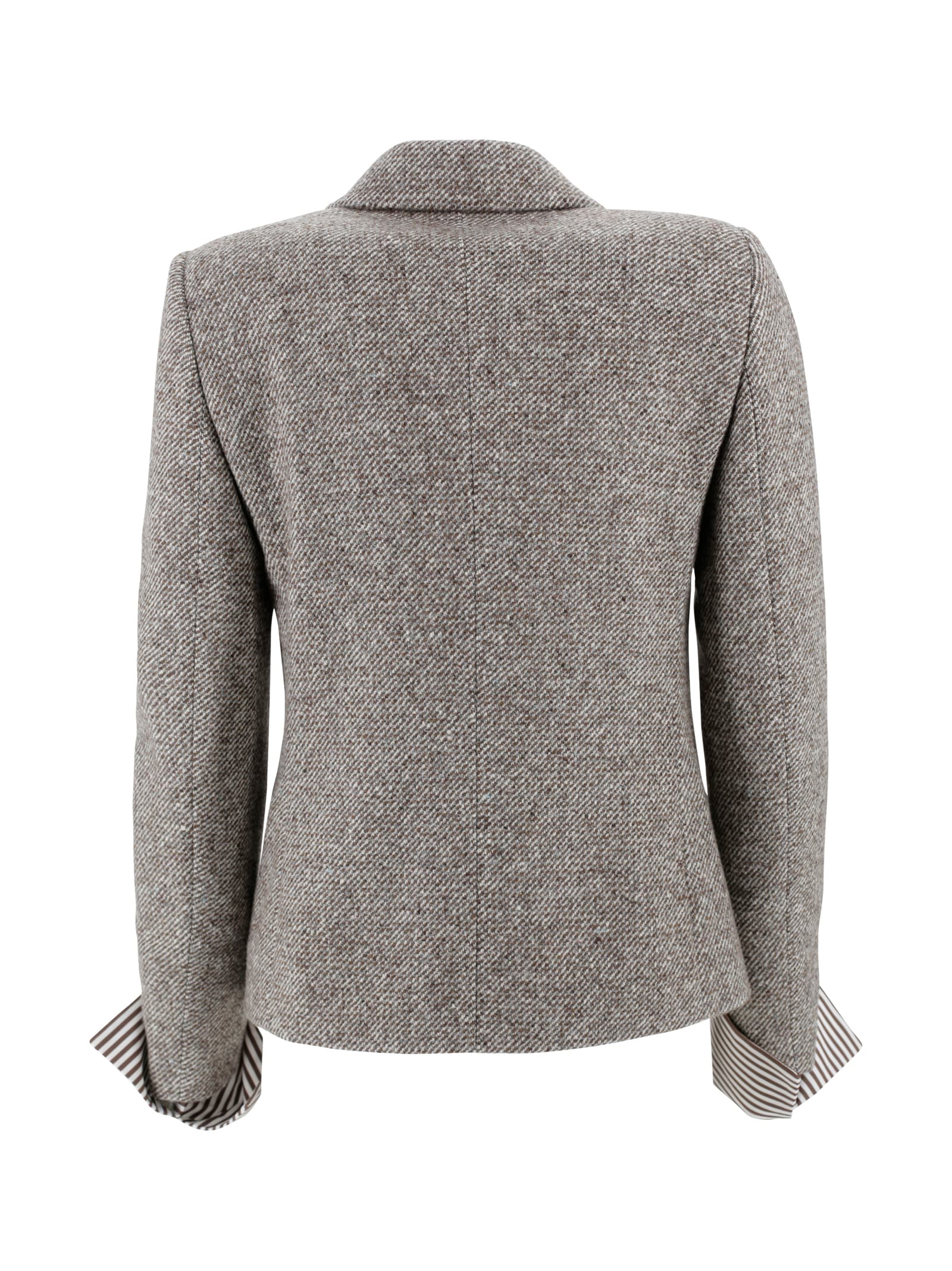 Brunello Cucinelli Tweed Double-breasted Blazer Featuring Side Pockets In Brown
