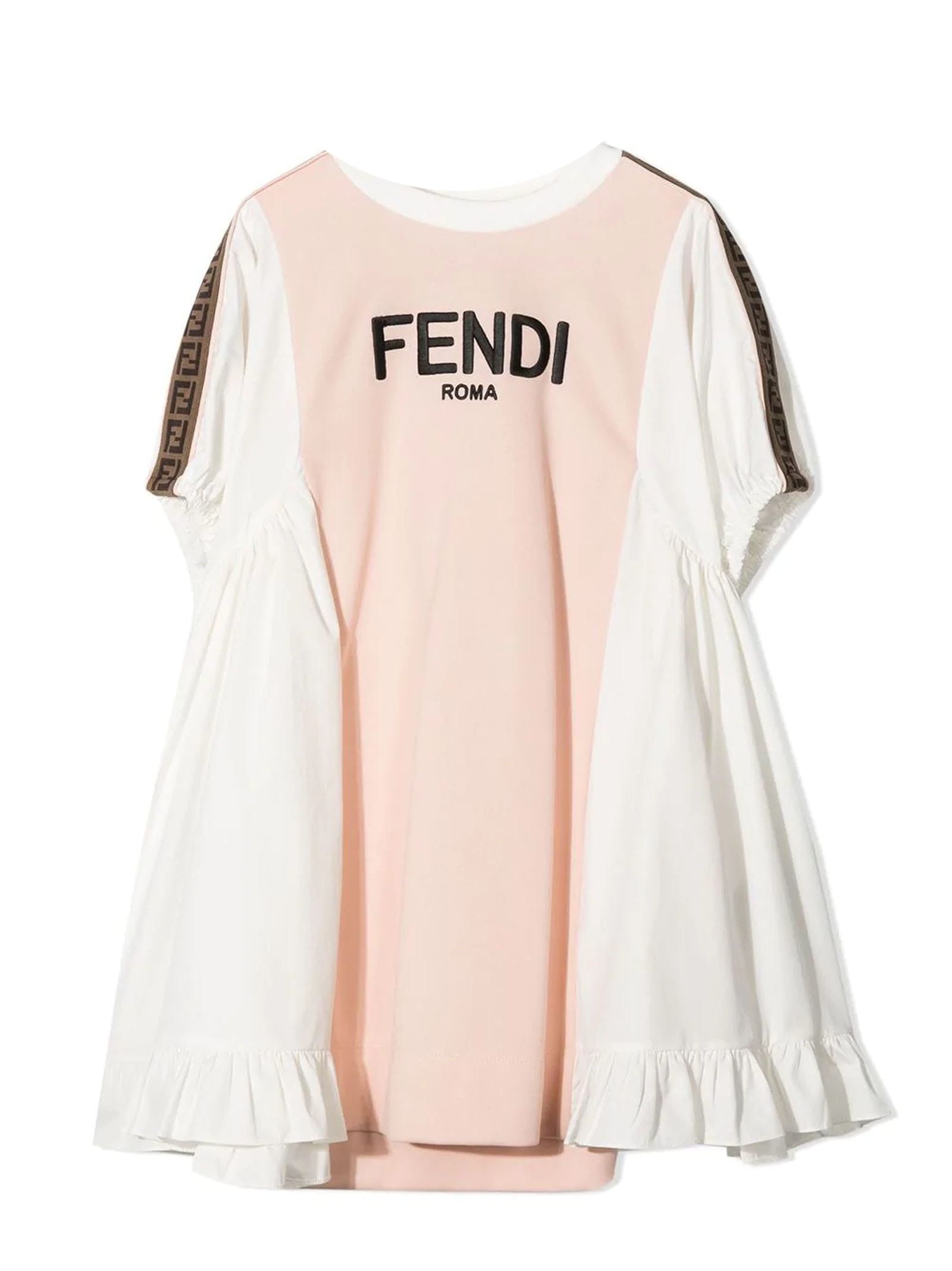 FENDI PINK AND WHITE COTTON BLEND DRESS,11863510