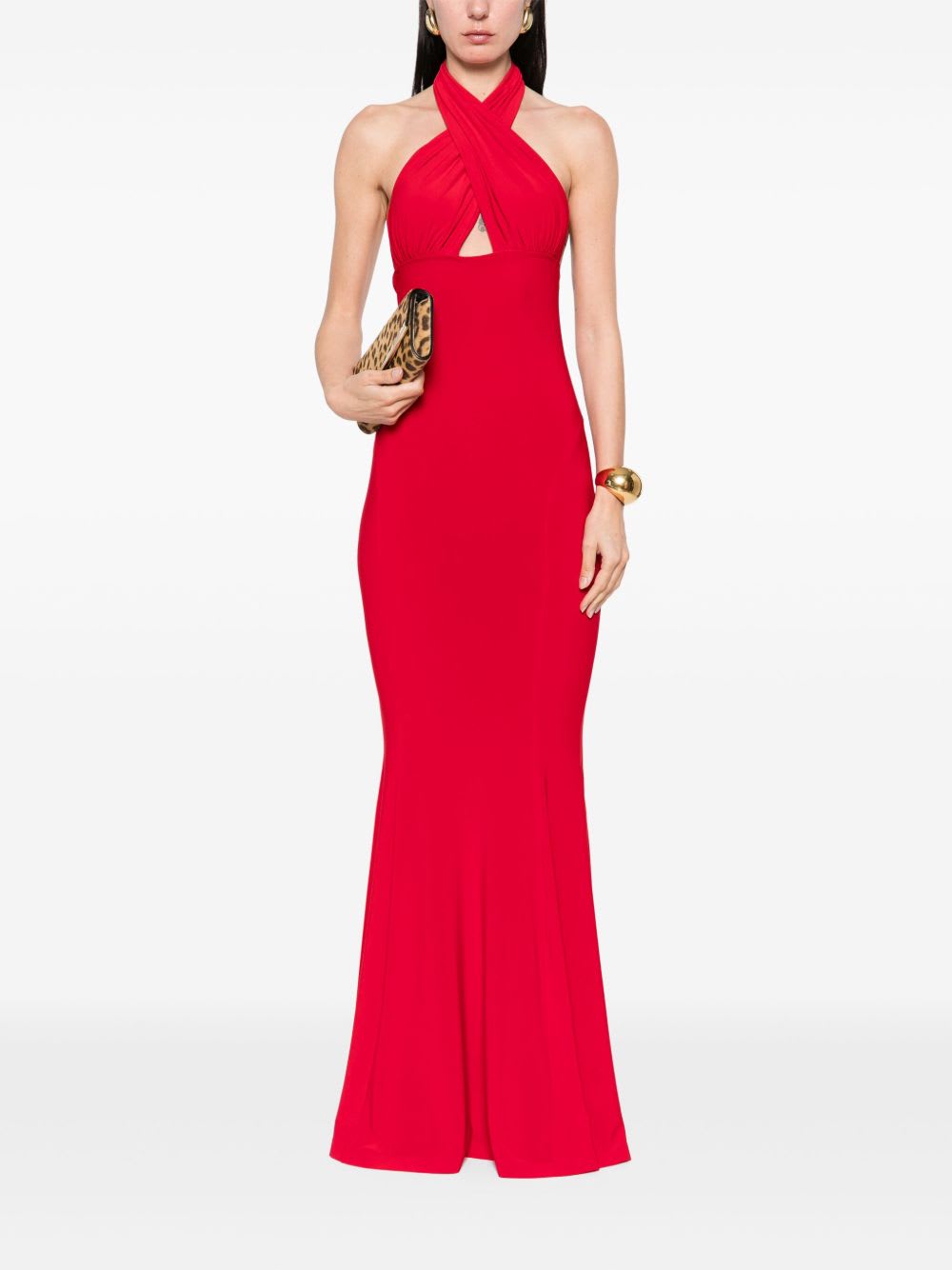 Norma Kamali Cross Halter Fishtail Dress In Red