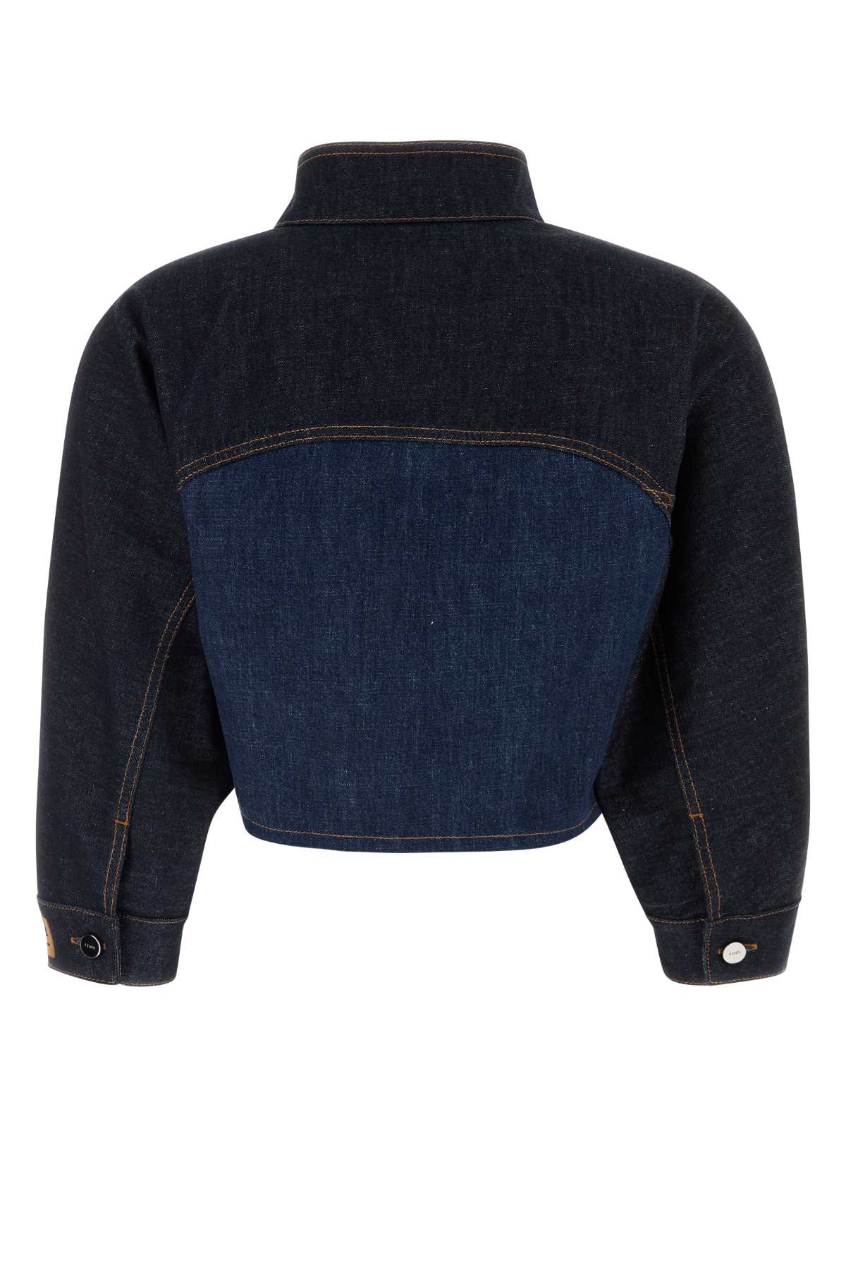 Shop Fendi Two-tone Denim Jacket In Poseidon