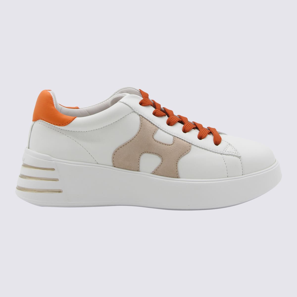 Hogan White And Orange Leather Rebel Sneakers