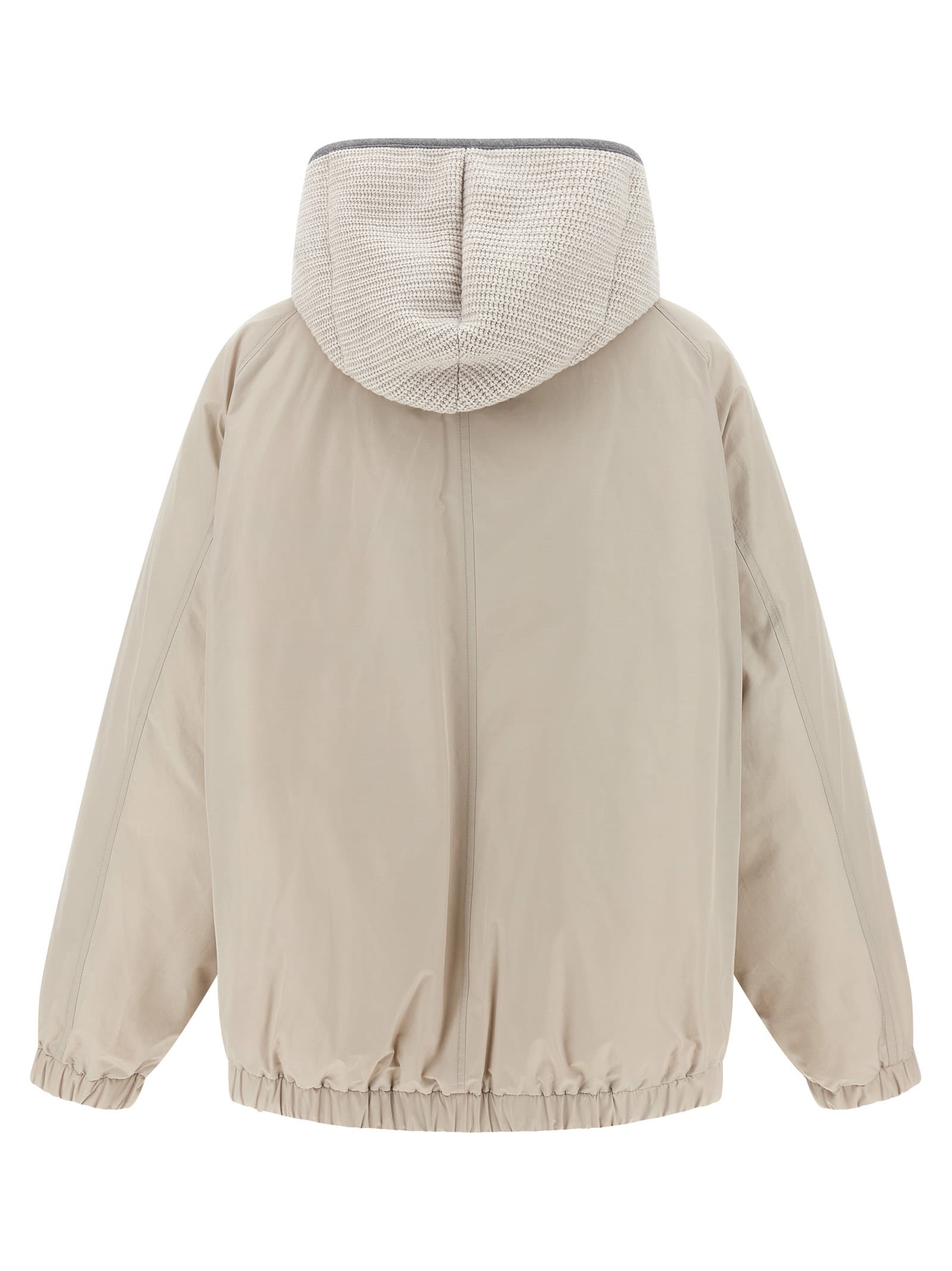 Brunello Cucinelli Women Water-repellent Techno Cotton Taffeta Down Jacket With Hood In Neutral