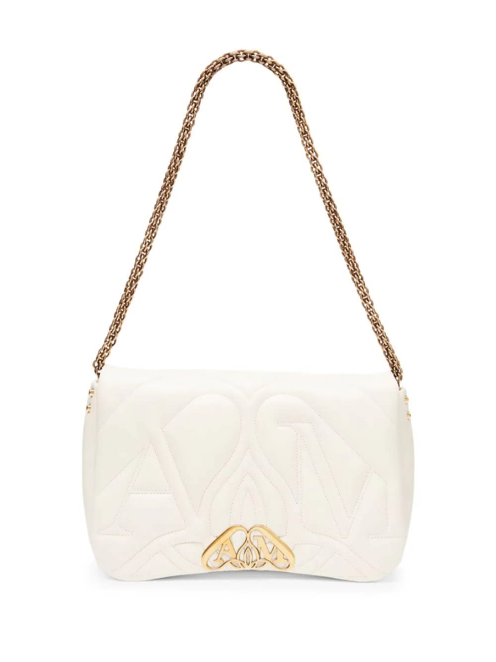 Alexander Mcqueen Alexander Mc Queen Seal Logo Small Leather Crossbody Bag In Bianco