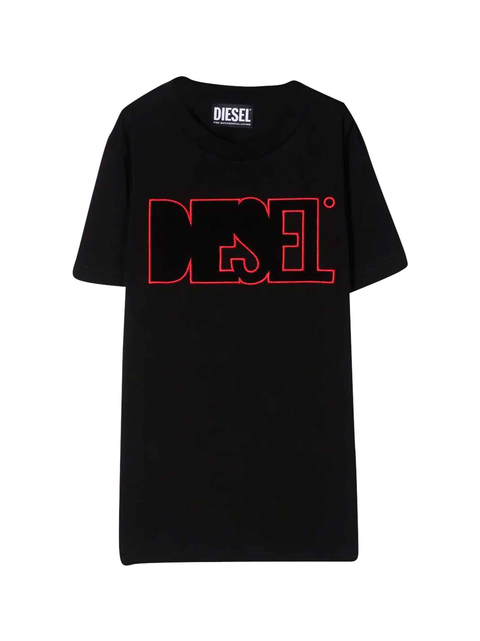 Diesel Black Teen T-shirt With Red Print