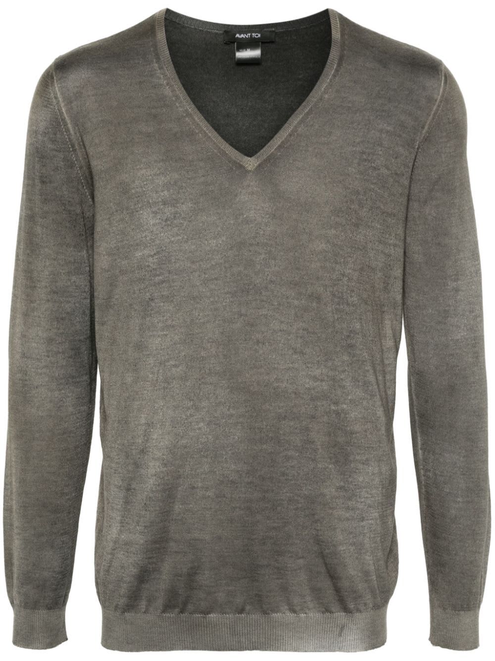 Shop Avant Toi Camouflage Effect V Neck Pullover In Taupe