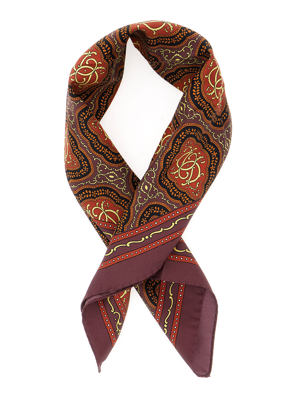 Drôle De Monsieur 'le Foulard Médaillon' Bordeaux Square Scarf With All-over Print In Silk Woman In Burgundy