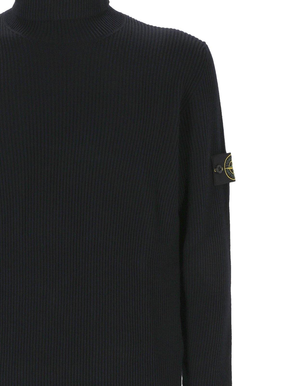 Shop Stone Island Logo Patch Turtleneck Jumper In Navy