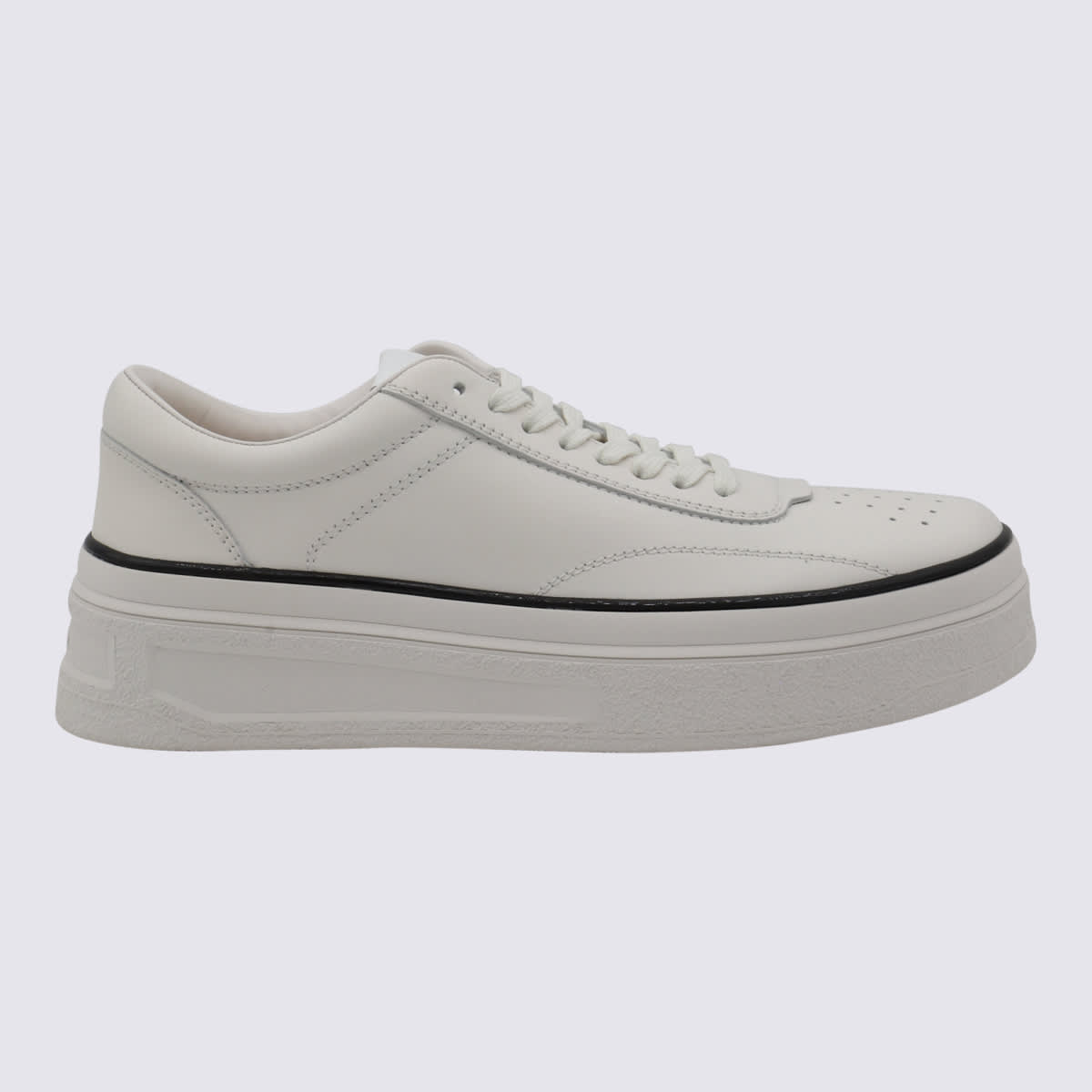 Shop Jil Sander White Leather Sneakers