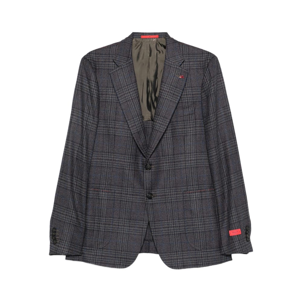 Isaia Checked-pattern Wool-silk Blend Blazer In Multi