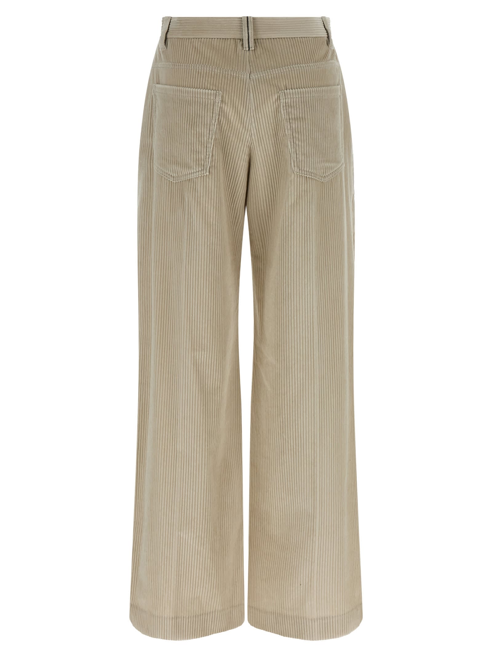 Brunello Cucinelli Beige Corduroy Trousers With Front Zip And Hook Button Closure In Neutral