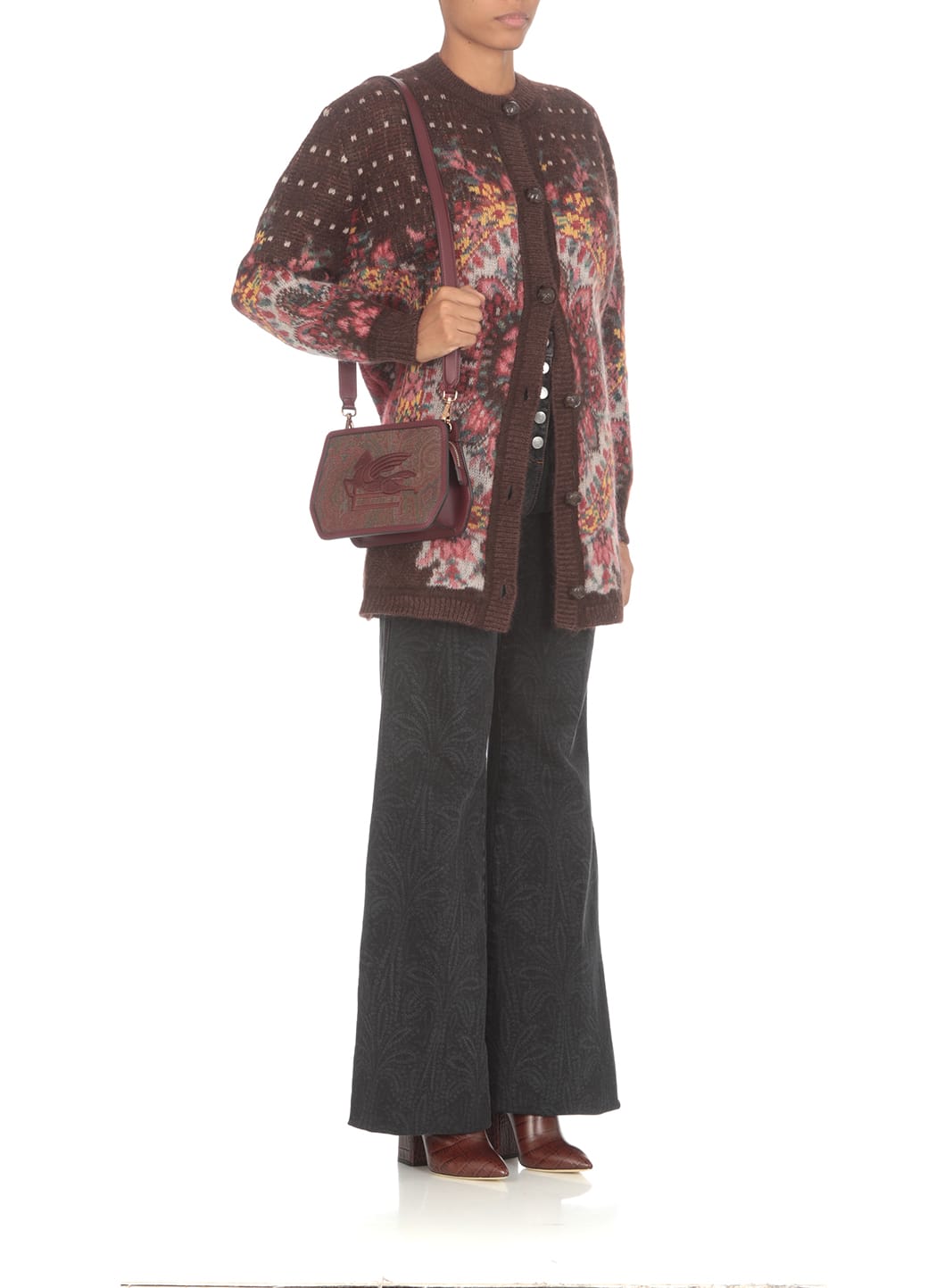 Etro Cardigan Con Motivo Jacquard In Brown