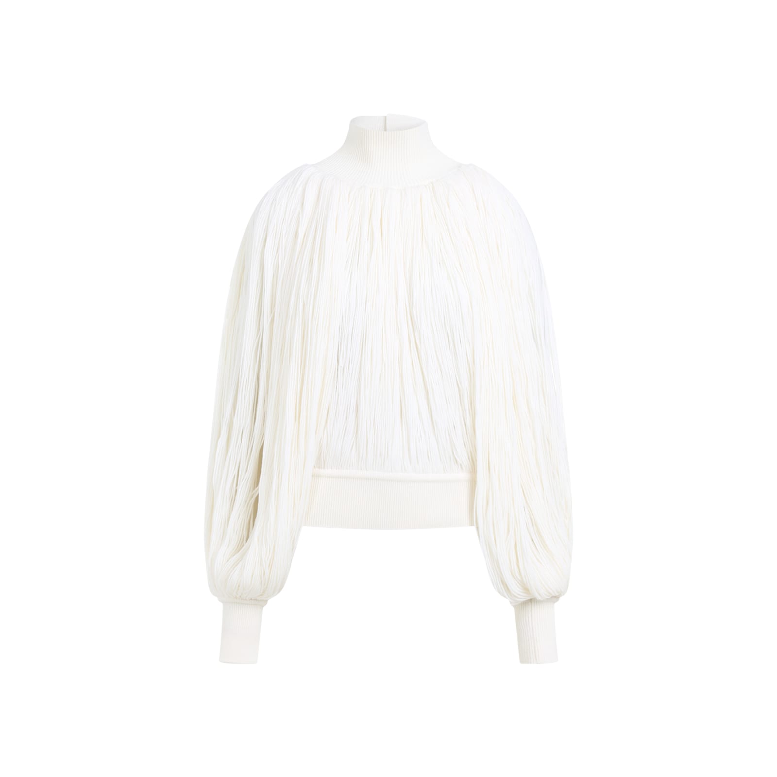 Alaïa Fringed Yarn Knit Merino Wool Top In Blanc Casse