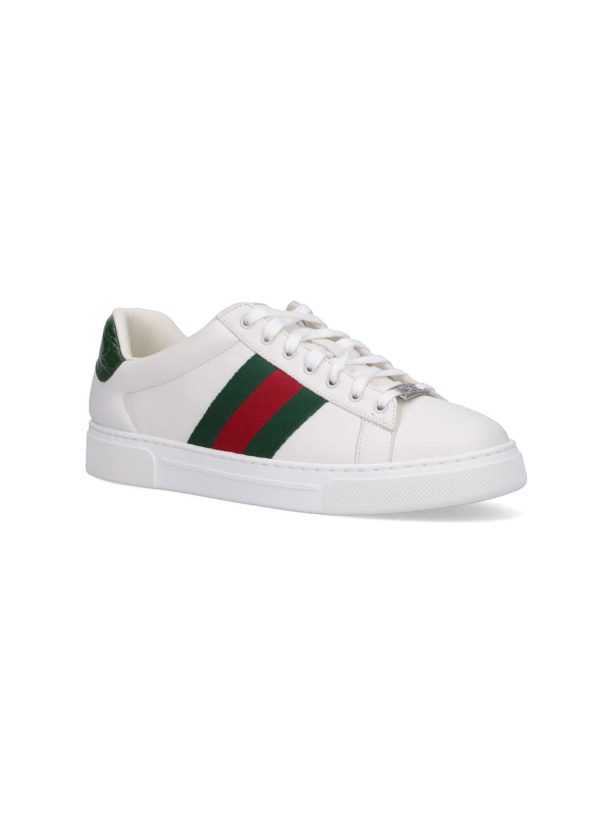 Gucci Ace Leather Sneakers With Lateral Web Band In White
