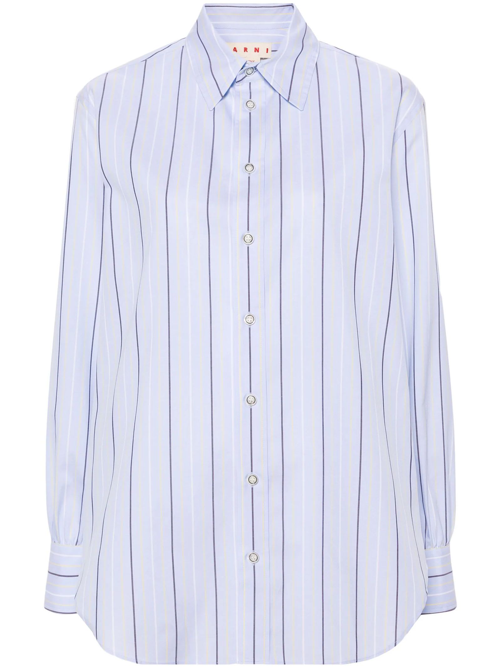 Shop Marni Striped Organic Cotton Shirt In Blue