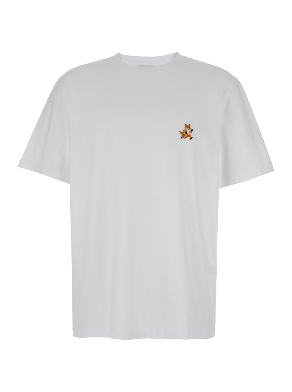 Shop Maison Kitsuné White T-shirt With Logo Detail In Cotton Man