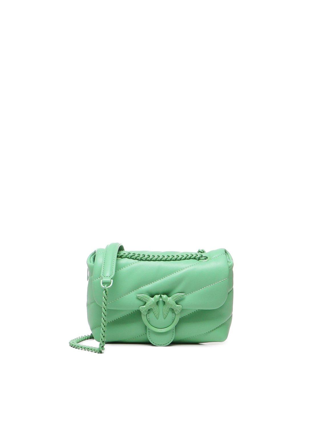 Shop Pinko Love Bird Fold-over Mini Crossbody Bag In Green