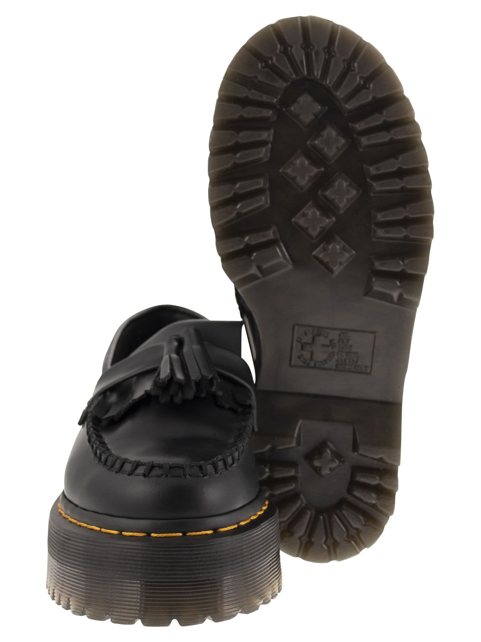 Shop Dr. Martens' Adrian Quad Moccasin With Kiltie Fringes In Black Smooth