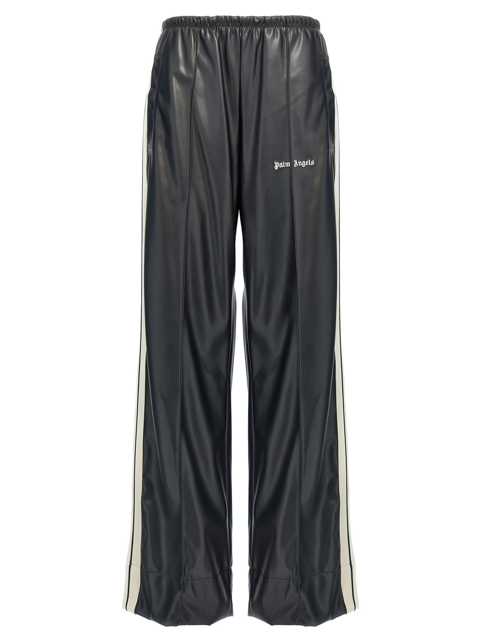 PALM ANGELS LEATHER EFFECT TRACK LOOSE PANTS 