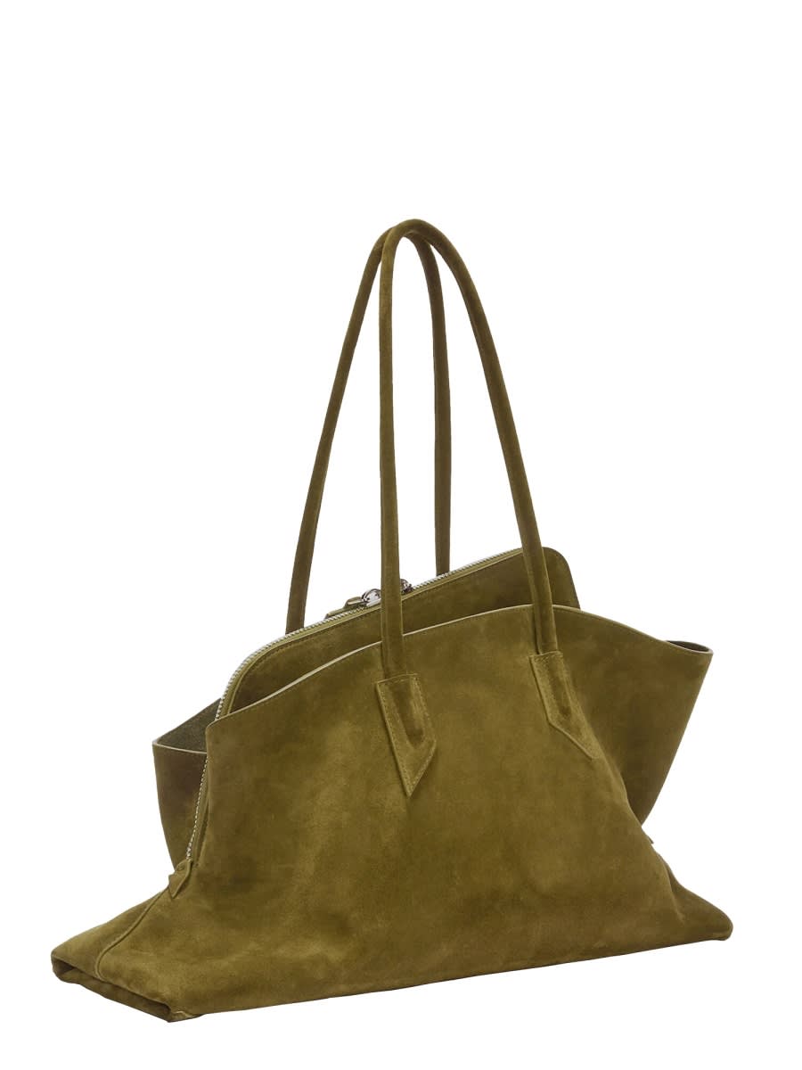 Attico La Passeggiata Green Shoulder Bag With Two Top Handles In Leather Suede Woman In Brown