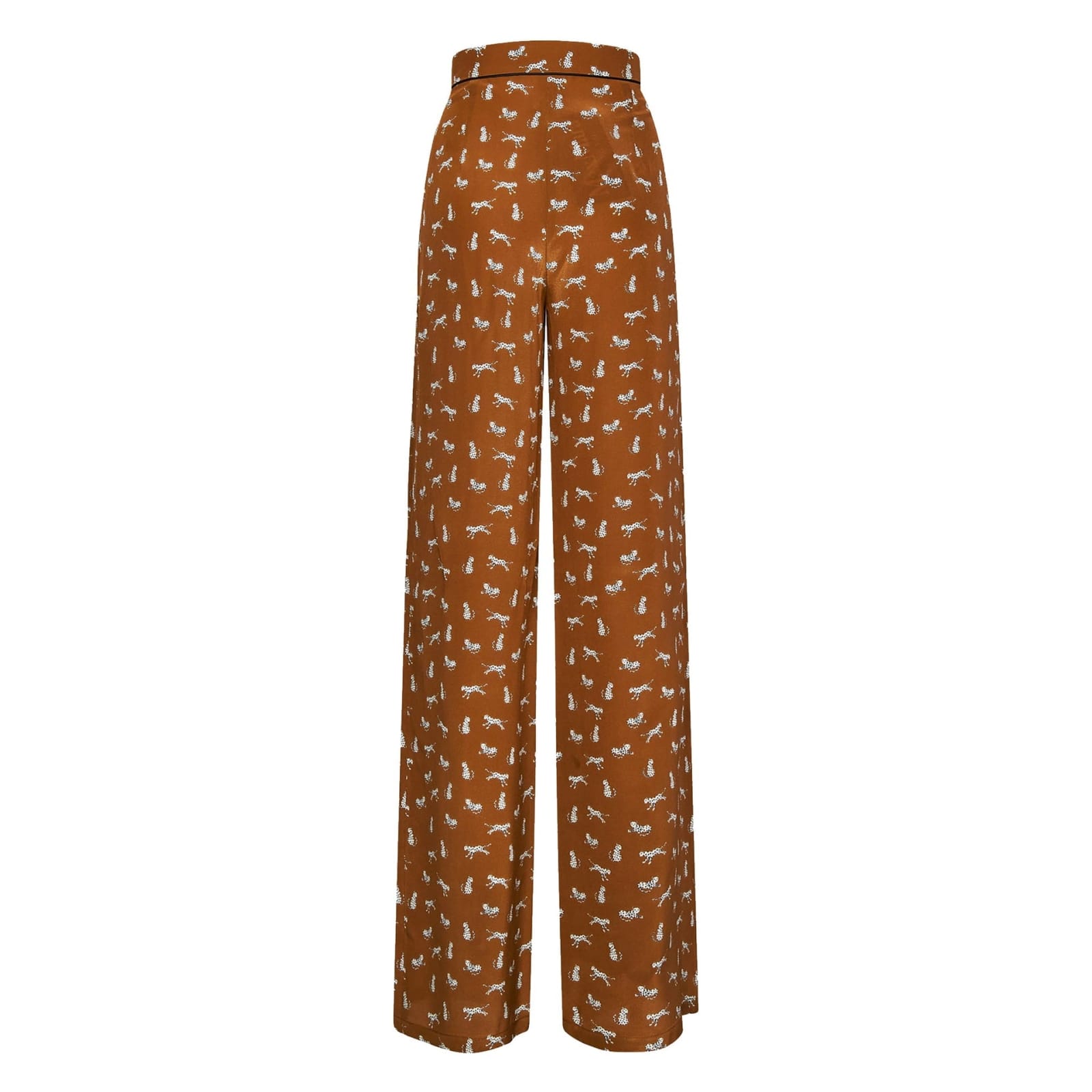 Shop Max Mara Studio Printed Silk Pants In Brown