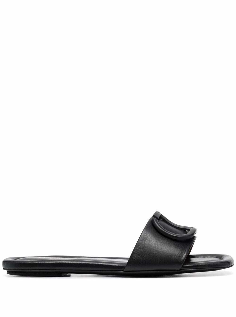 TwinSet Twin Set Woman s Black Leather Slide Sandals With Logo