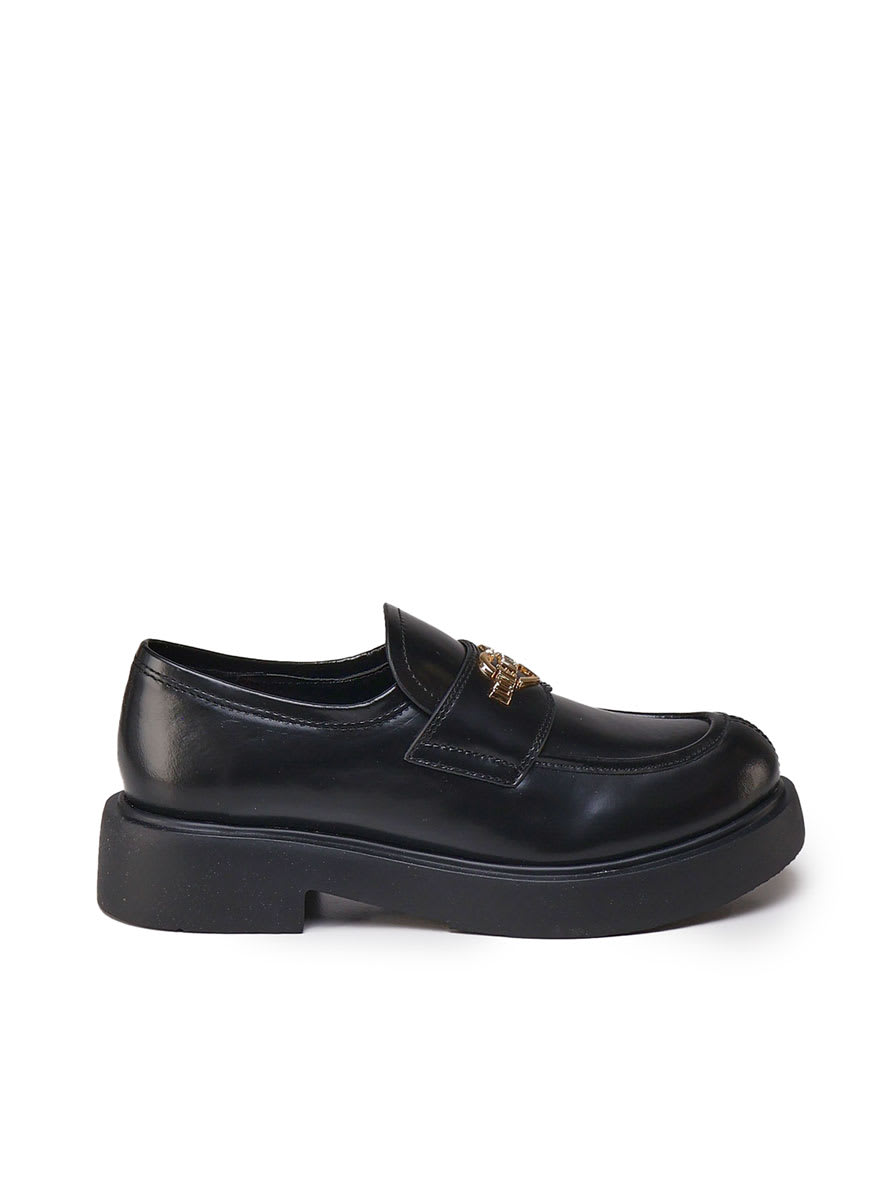 Shop Love Moschino Leather City Loafers In Black