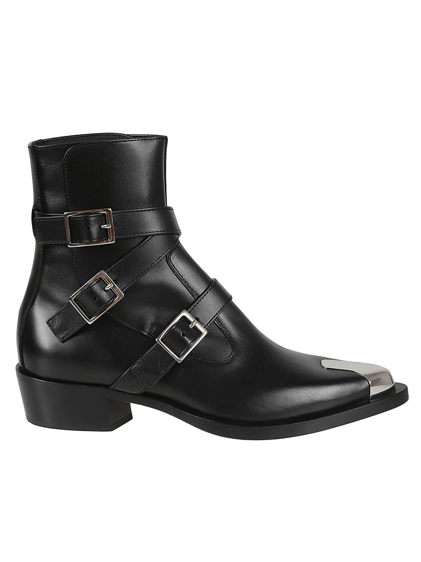 Shop Alexander Mcqueen Buckled Strappy Ankle Boots In Black