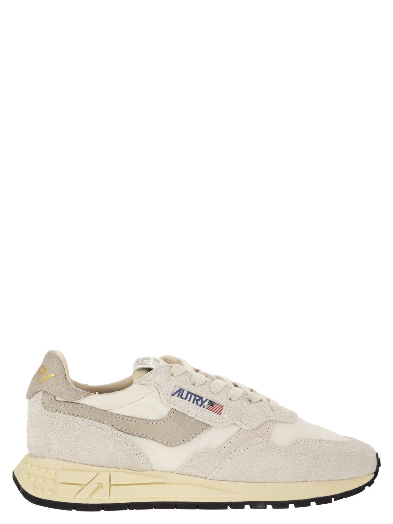 Autry Reelwind - Suede And Technical Textile Trainer In Wht/nat