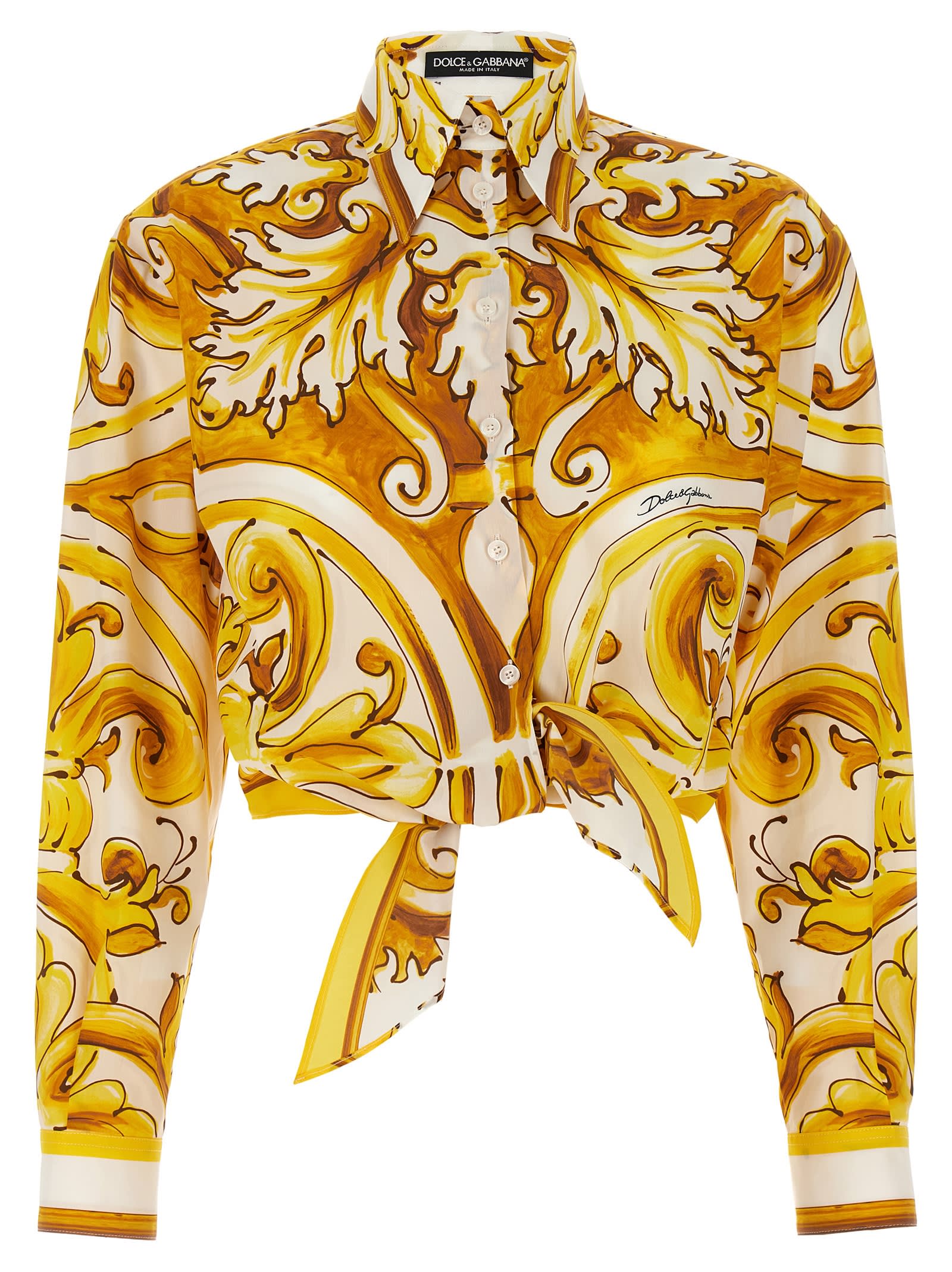 Shop Dolce & Gabbana Maiolica Cropped Shirt In Yellow