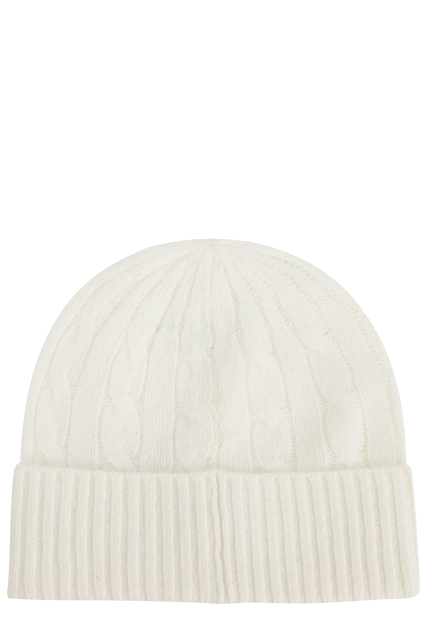 Polo Ralph Lauren Cream Cable Knit Hat With Turned-up Brim In Neutral