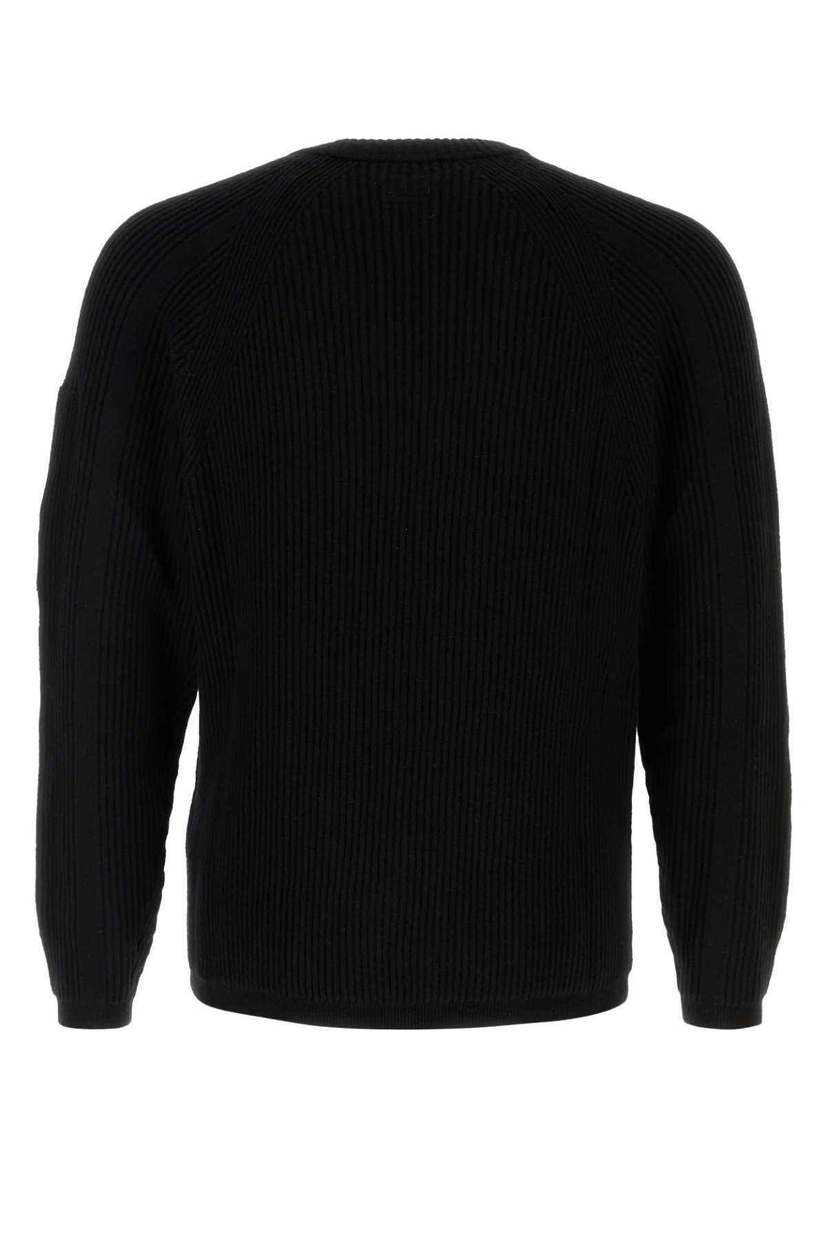 Shop C.p. Company Rib Trim Plain Knit Sweater In Nero